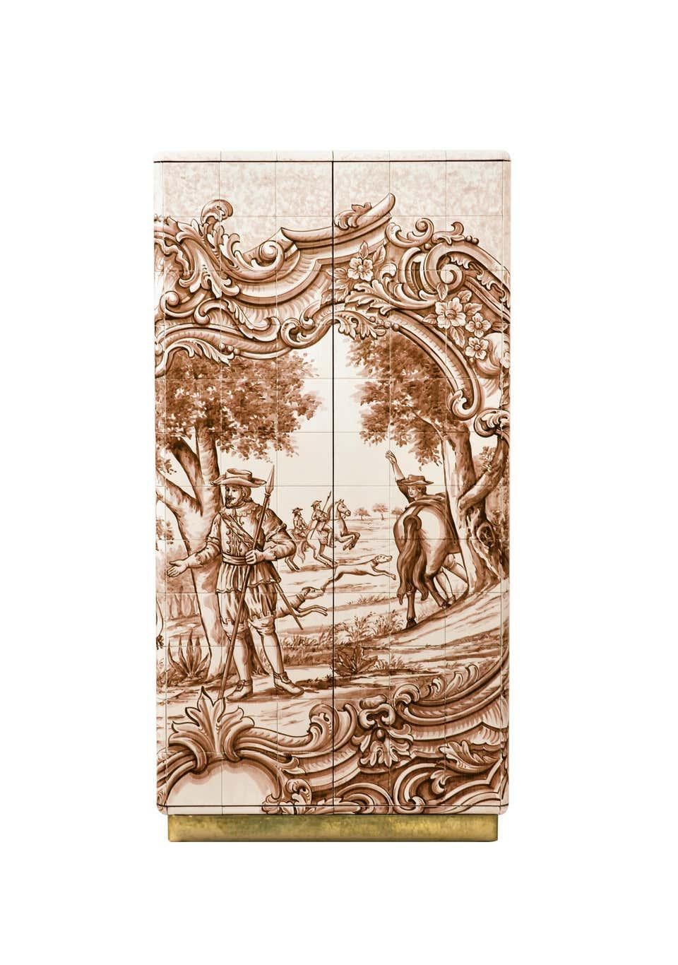 Estimated production time: 15-16 weeks.

Heritage Cabinet is an elegant décor piece to compliment the decoration of any interior setting. A highly coveted ensemble of hand painted tiles like those of an expertly curate art collection bring together