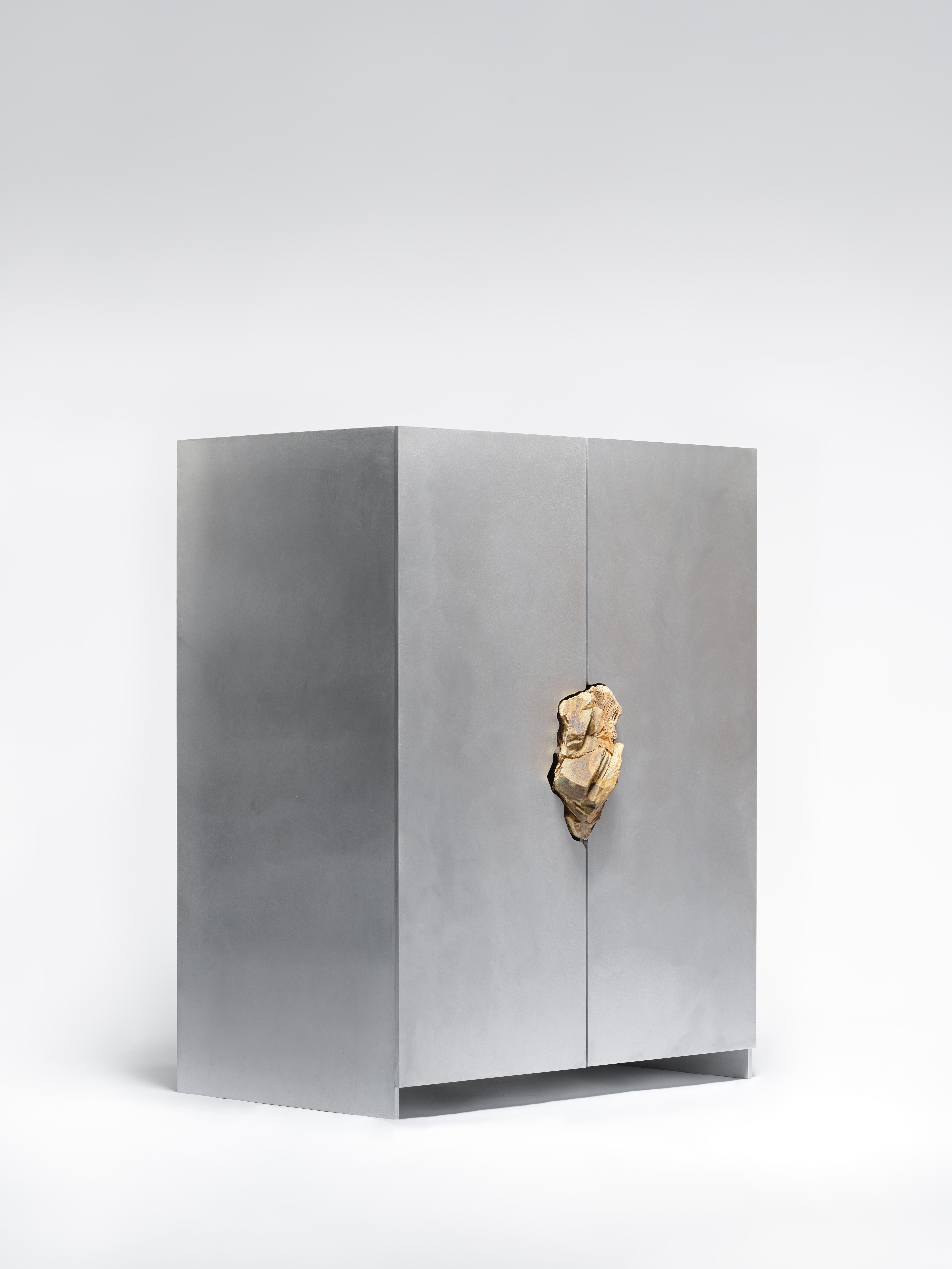 Post-Modern Cabinet with Petrified Oak by Pierre De Valck For Sale