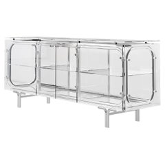 Cabinet With Starphire Glass & Stainless Steel Contemporary Functional Art