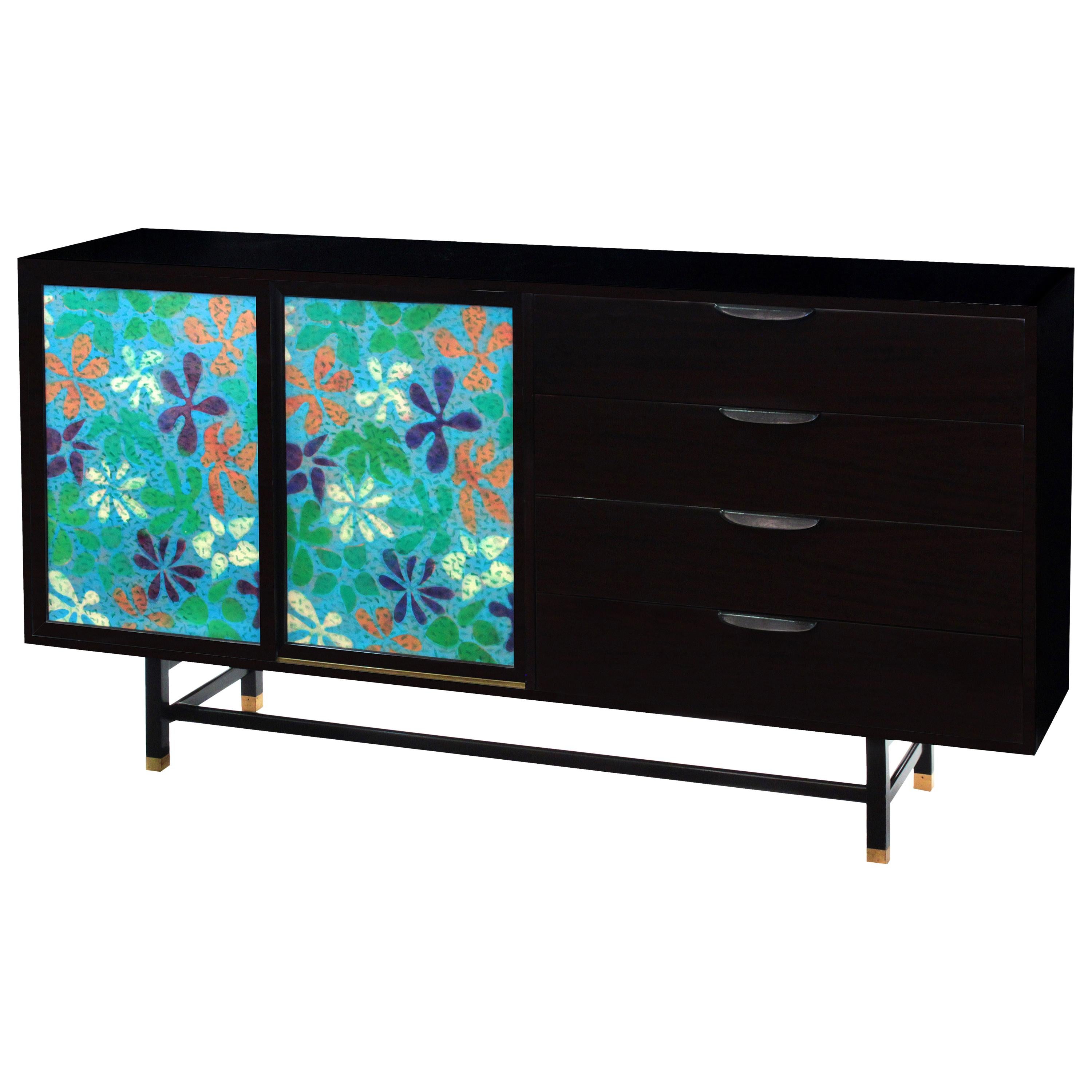 Cabinet with Stunning Jewelry Enamel Doors by Harvey Probber, 1950s 'Signed'