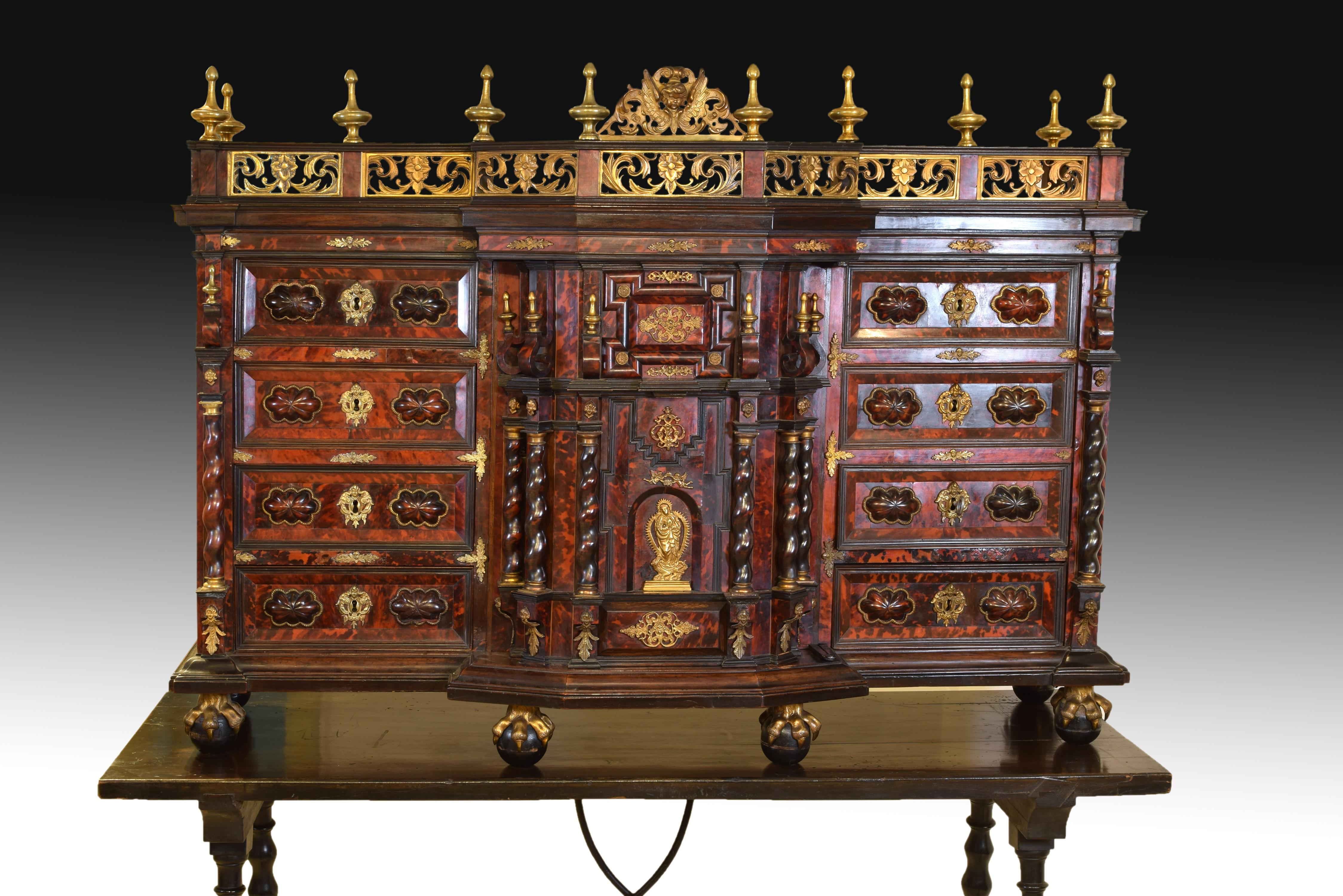 Baroque Cabinet with Table, Tortoiseshell, Bronze, Etc, Italy, 17th Century and Later For Sale