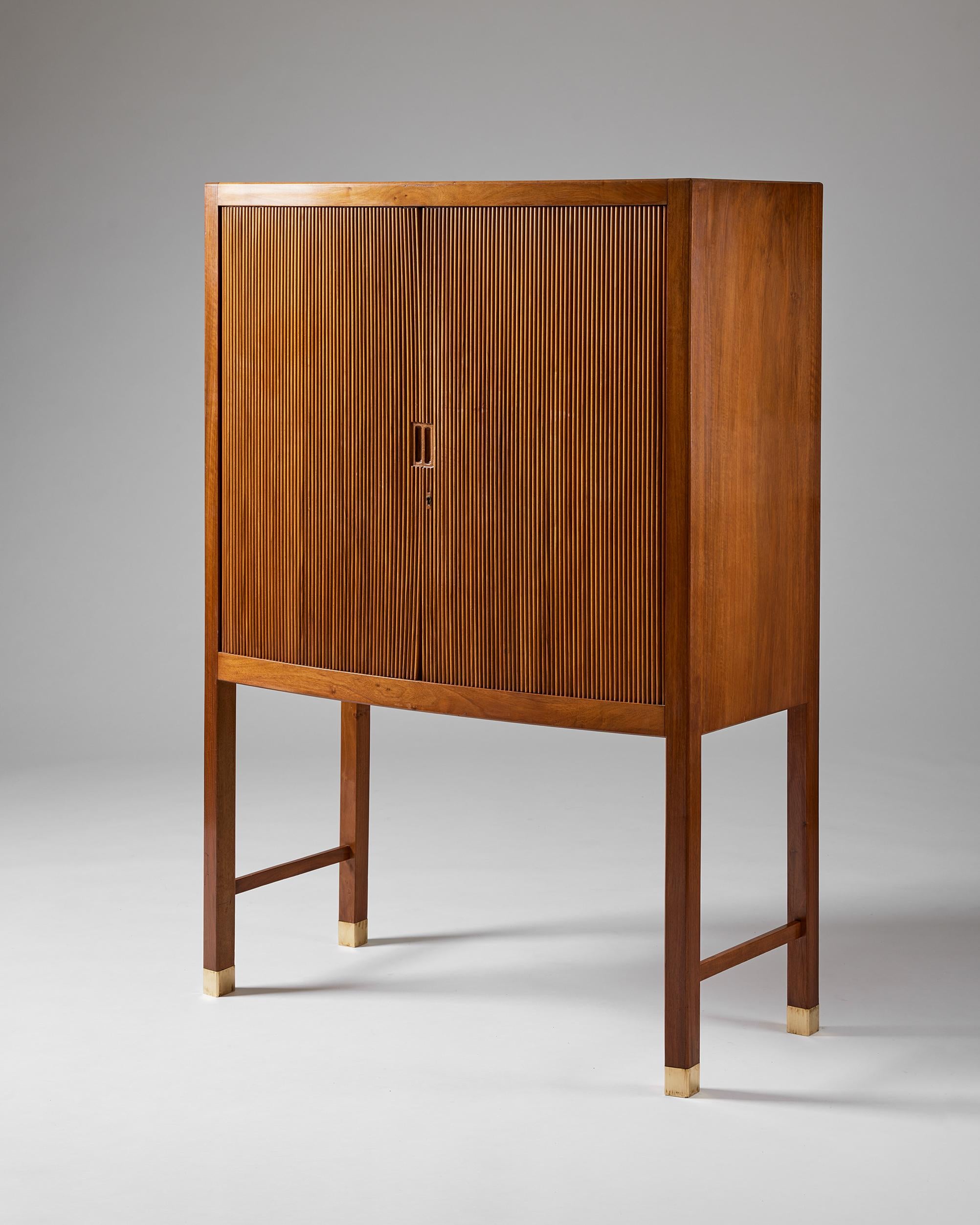 Mid-Century Modern Cabinet with Tambour Doors Designed by a Danish Cabinetmaker, Denmark, 1950s For Sale