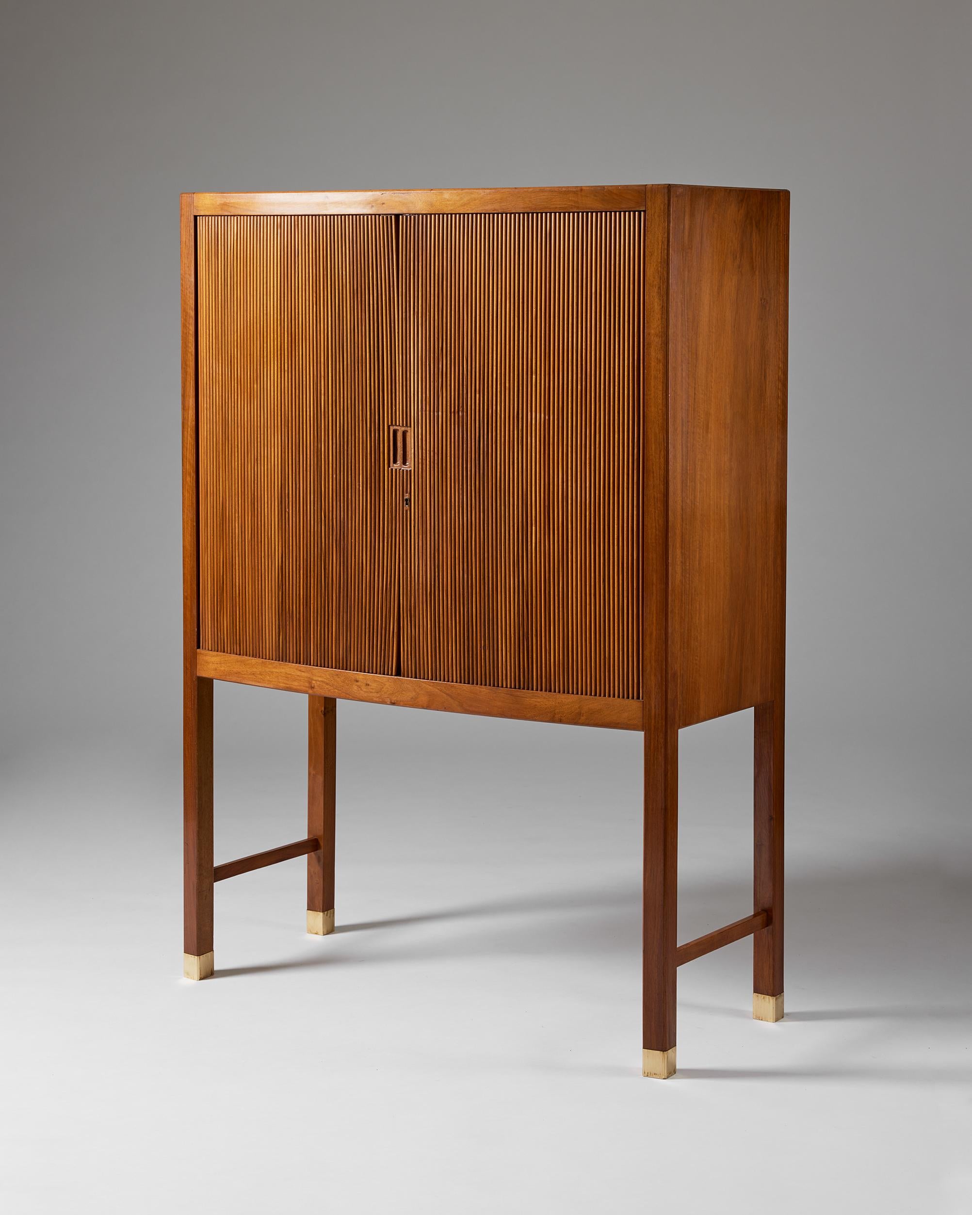 Cabinet with Tambour Doors Designed by a Danish Cabinetmaker, Denmark, 1950s In Good Condition For Sale In Stockholm, SE