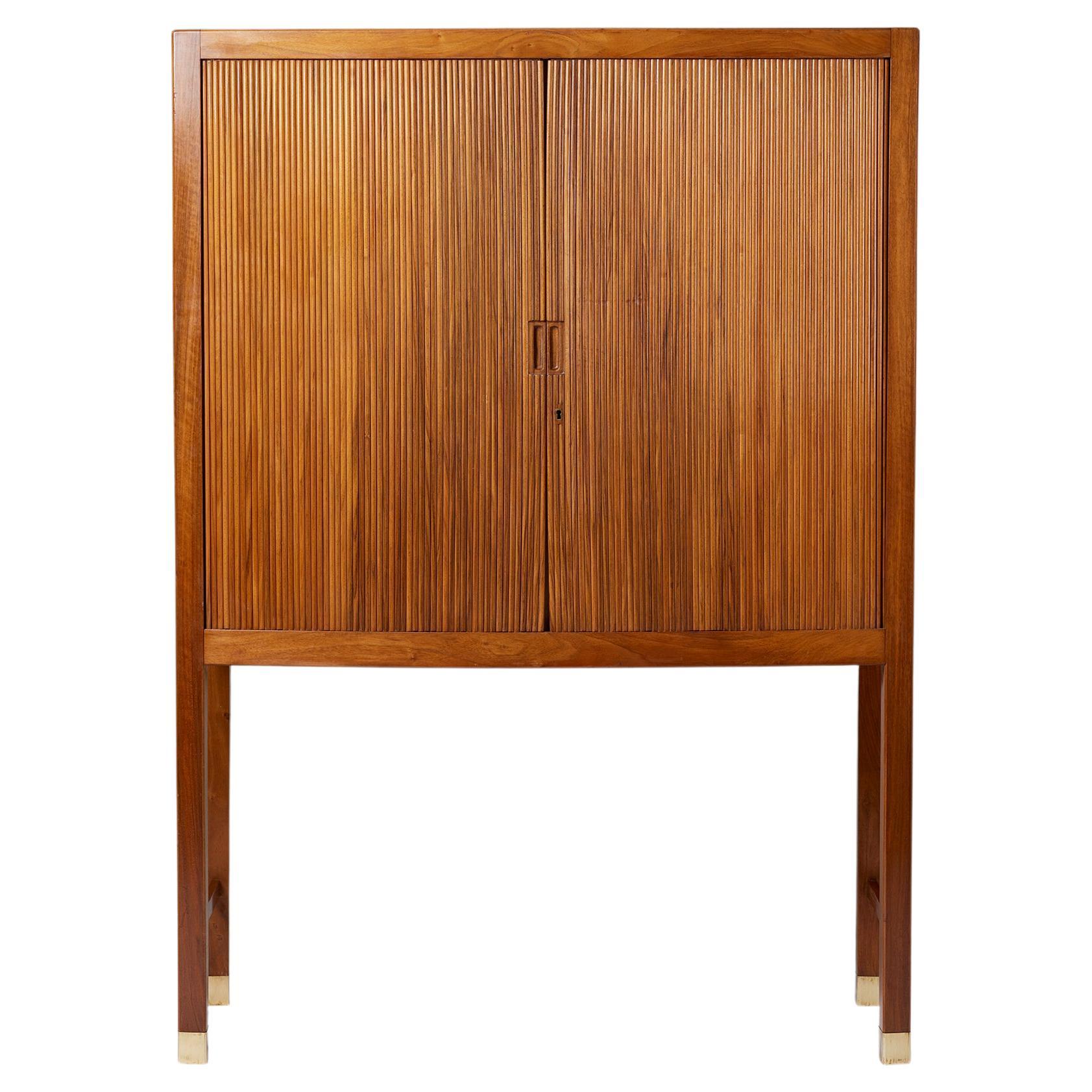 Cabinet with Tambour Doors Designed by a Danish Cabinetmaker, Denmark, 1950s For Sale