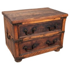 Used Cabinet with Two Wooden Drawers with Handles and Iron Reinforcements