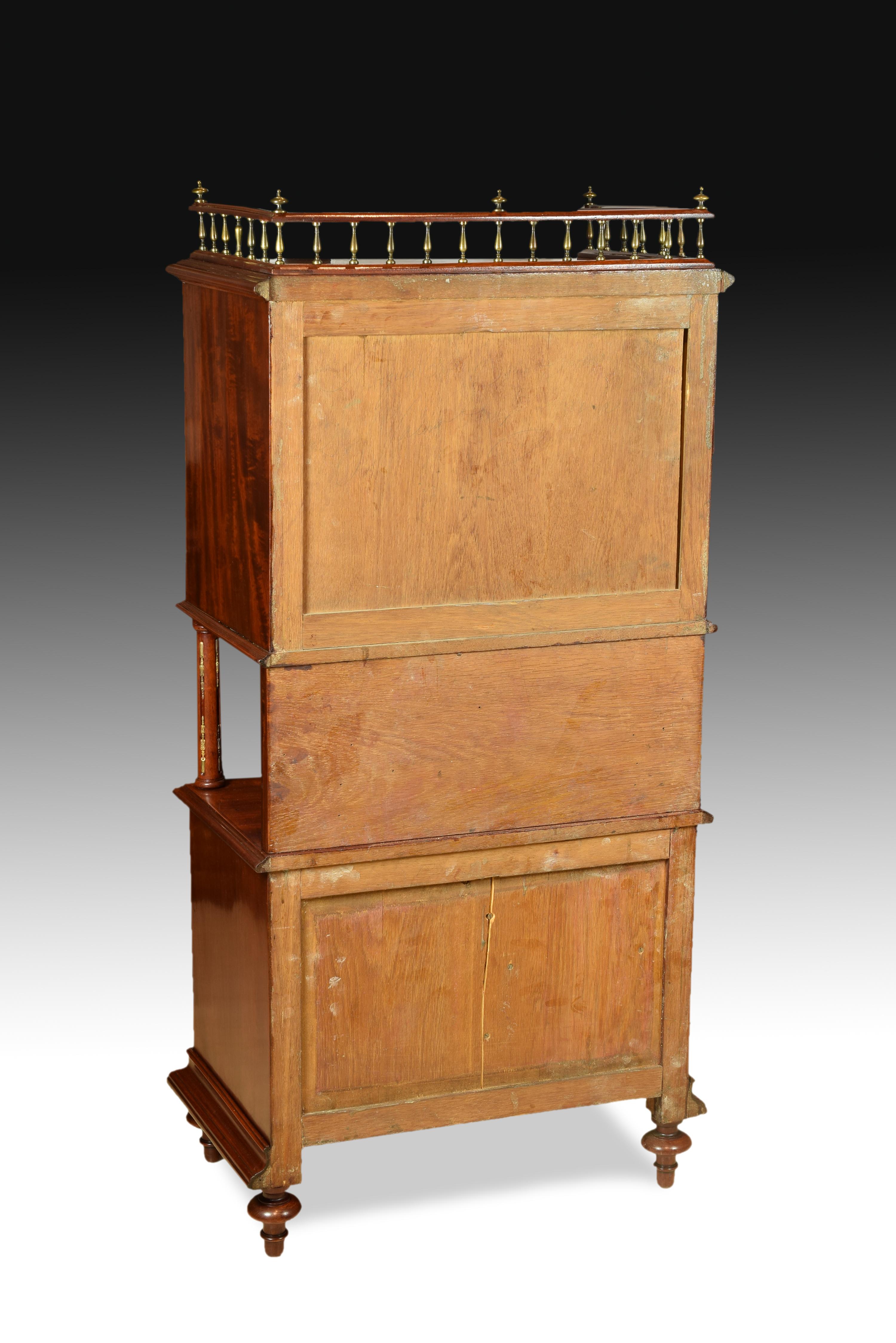 Cabinet with Writing Desk, Mahogany, Metal, 19th Century In Good Condition In Madrid, ES
