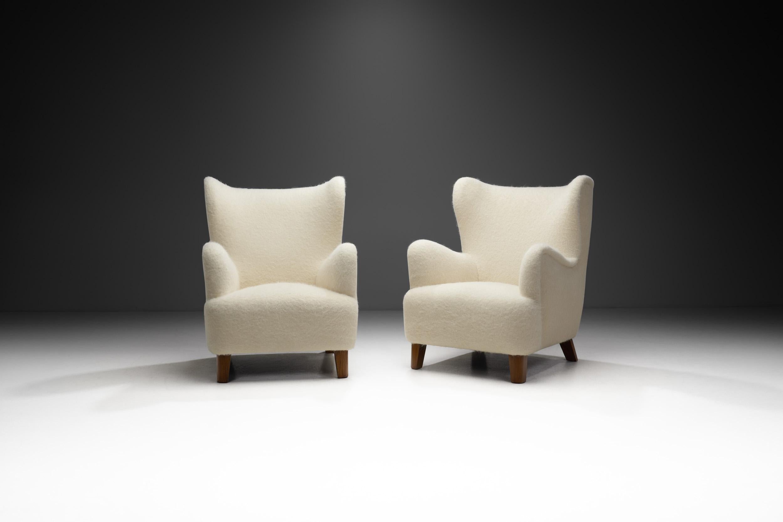 Mid-Century Modern Cabinetmaker Armchairs with Wood Feet, Europe first half of the 20th century