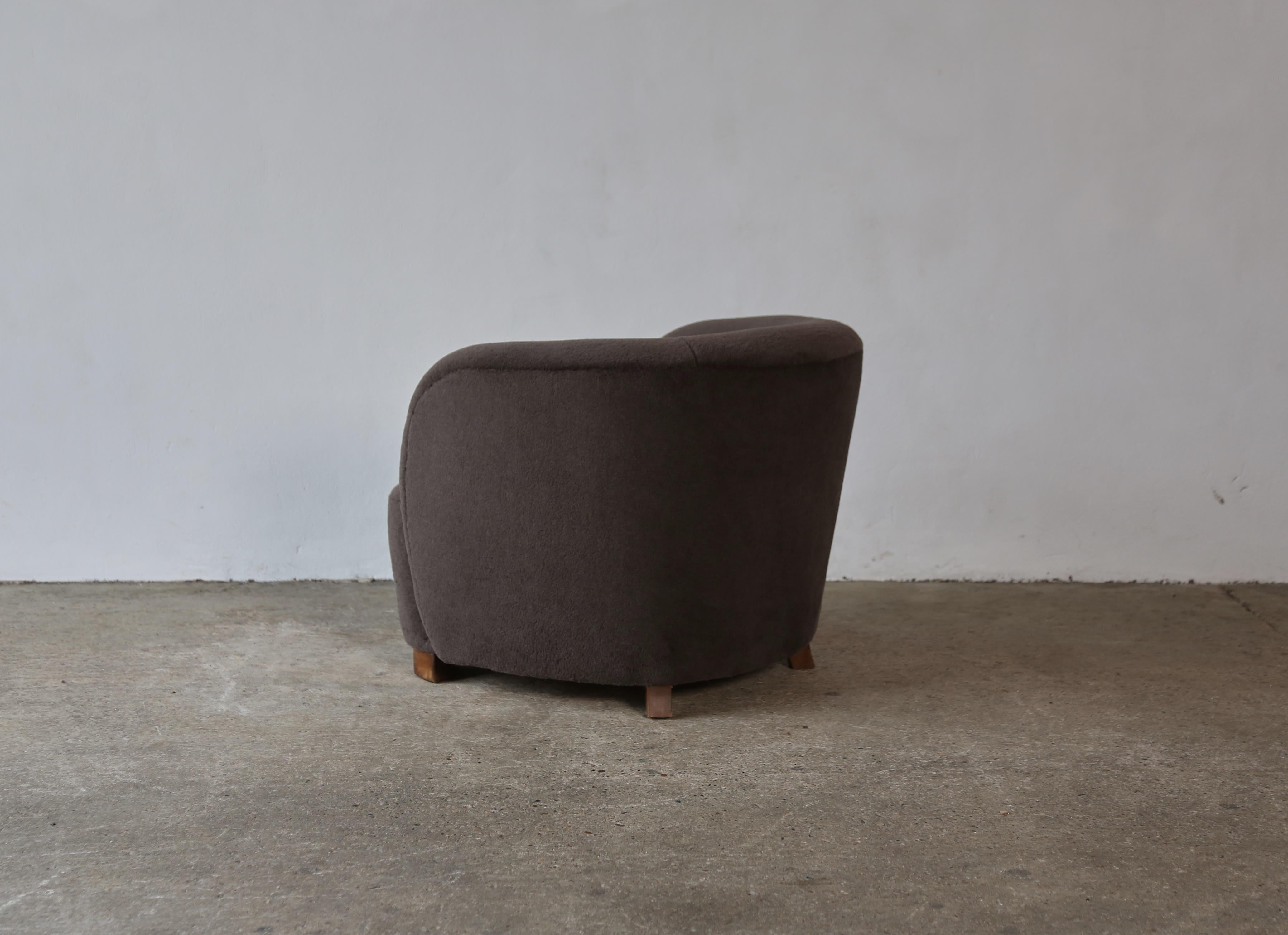 Cabinetmaker Lounge Chair, Denmark, 1940s, Newly Upholstered in Alpaca 1