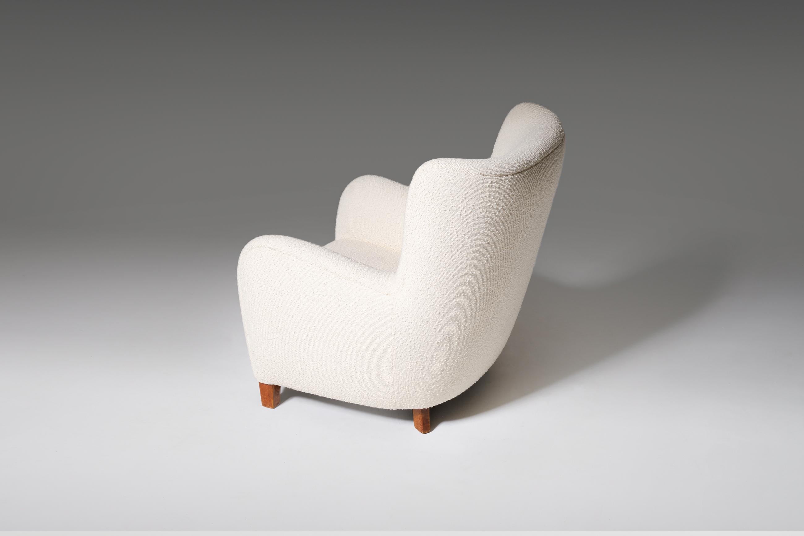 Bouclé Cabinetmakers High-Back Lounge Chair in the Style of Frits Hansen, 1940s