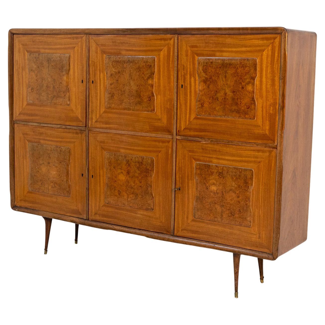 Cabinets and Italian Sideboard Attributed to Paolo Buffa in Wood and Brass