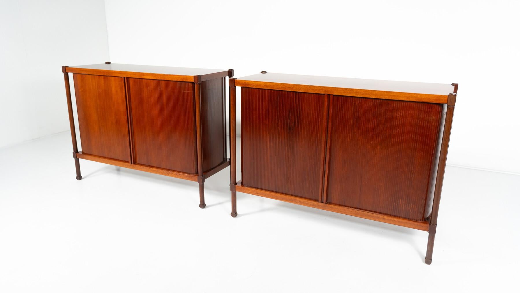 Mid-Century Cabinets with Rollers Shutters by Antonio Proserpio, Wood, Italy, 1960s - 2 availables