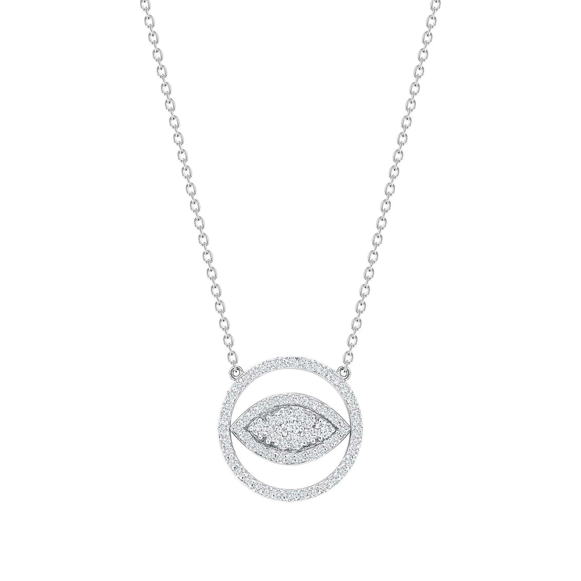 Chaîne câble collier oeil en or blanc 14 carats et diamants