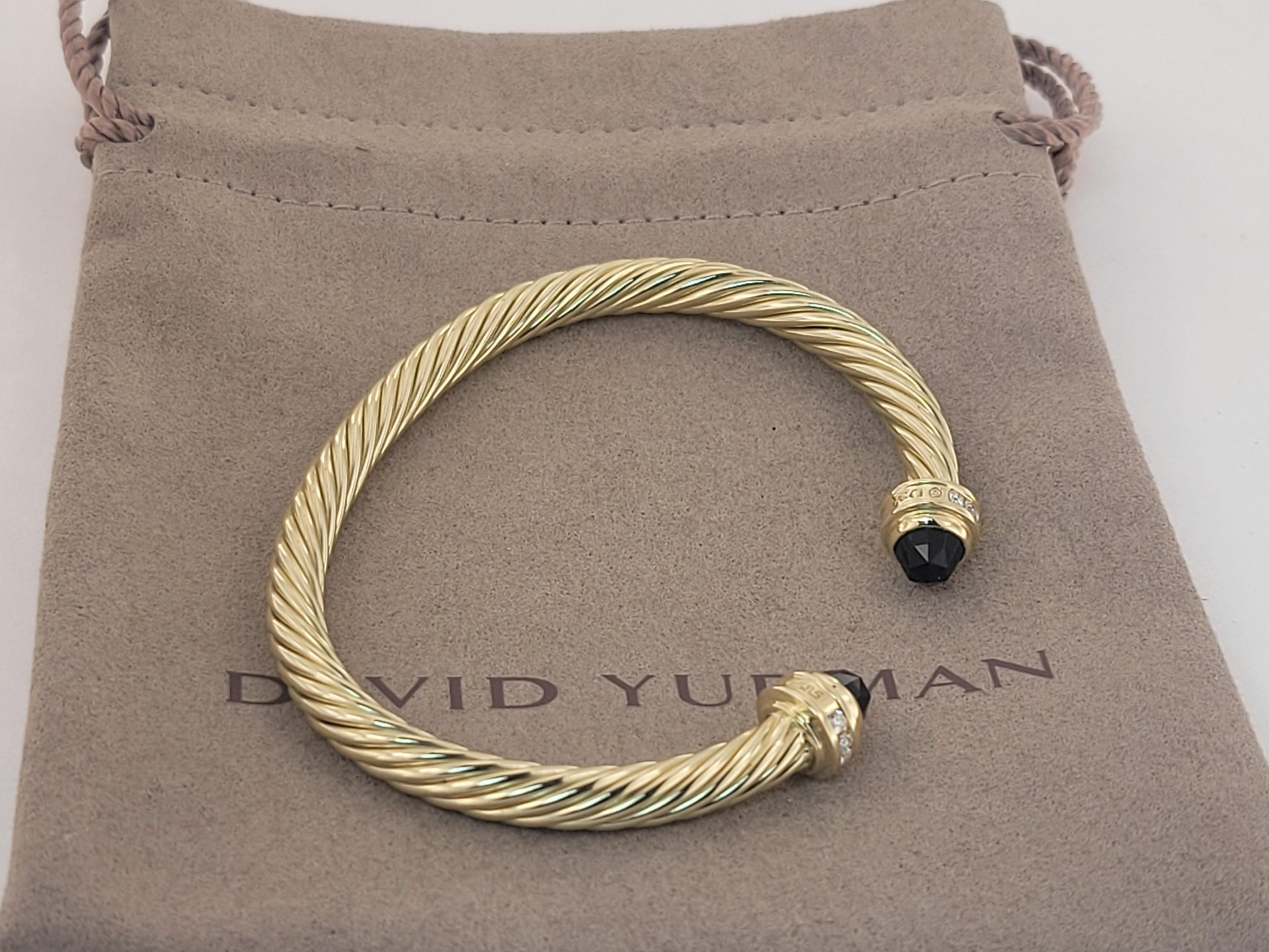 Round Cut Cable Classics Bracelet in 14K Yellow Gold  with Black Onyx and  Pave  Diamond For Sale