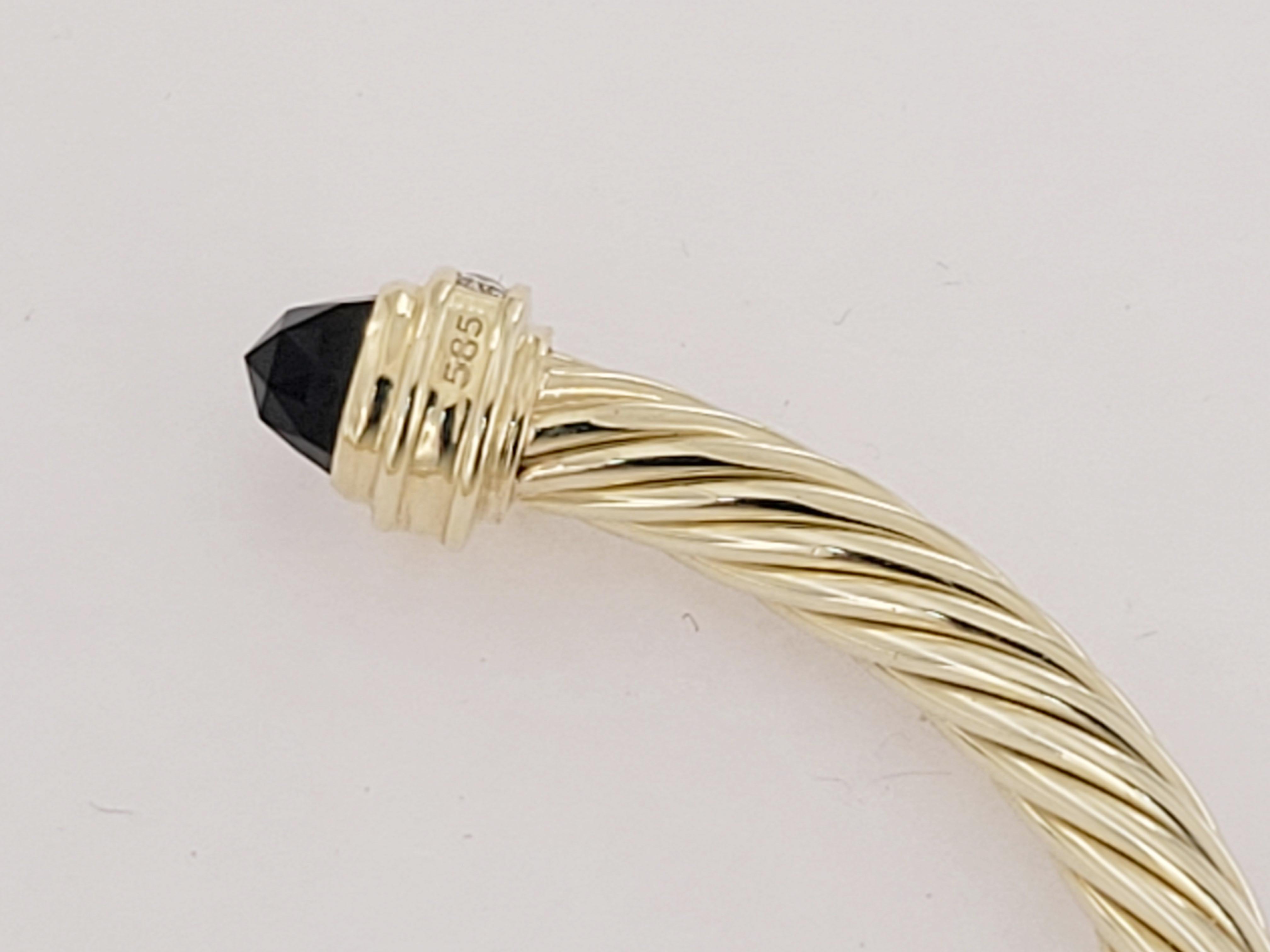 Cable Classics Bracelet in 14K Yellow Gold  with Black Onyx and  Pave  Diamond For Sale 1