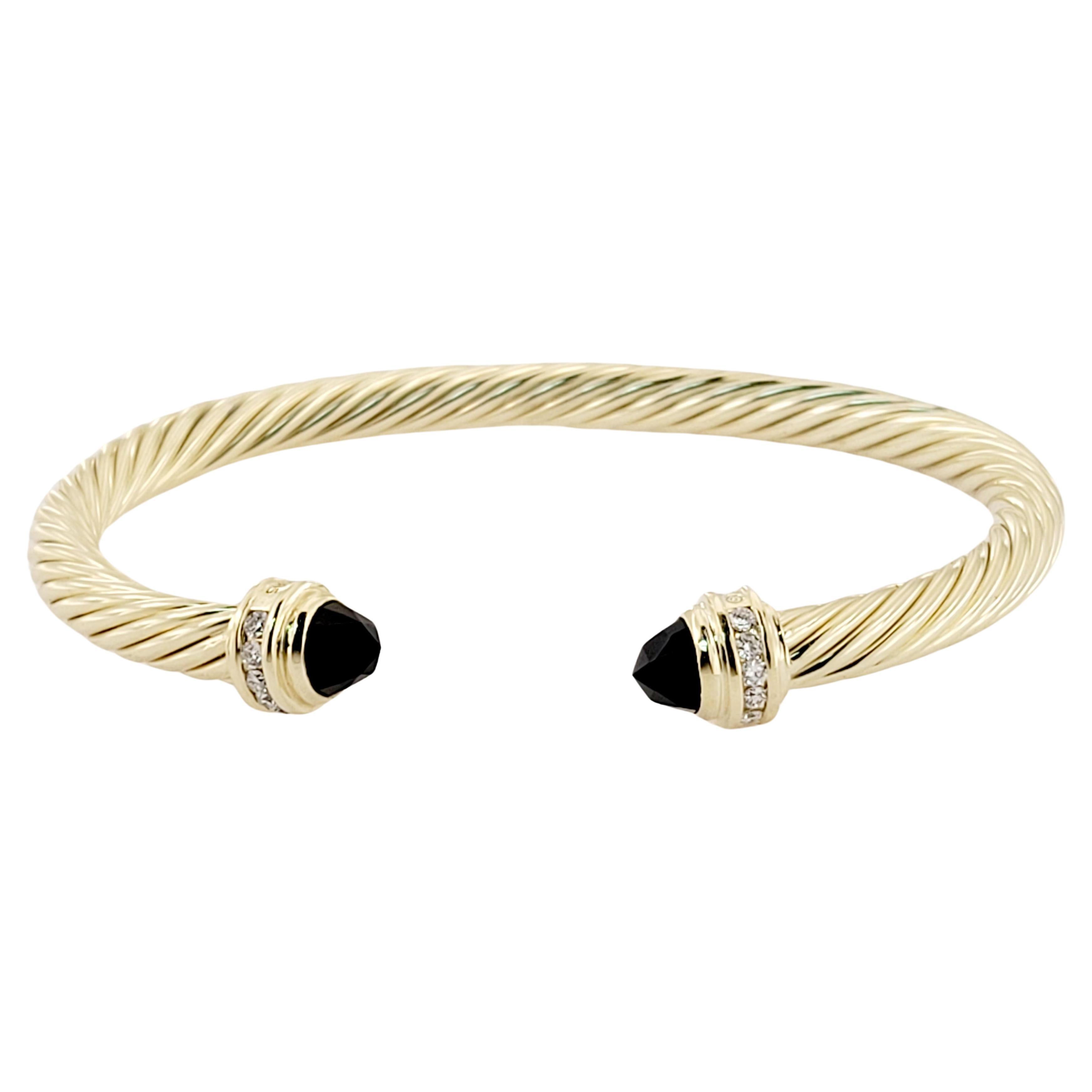 Cable Classics Bracelet in 14K Yellow Gold  with Black Onyx and  Pave  Diamond For Sale
