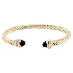 Bracelet classiques câbles en or jaune 14 carats  avec de l'onyx noir et  Pavé  Diamant
