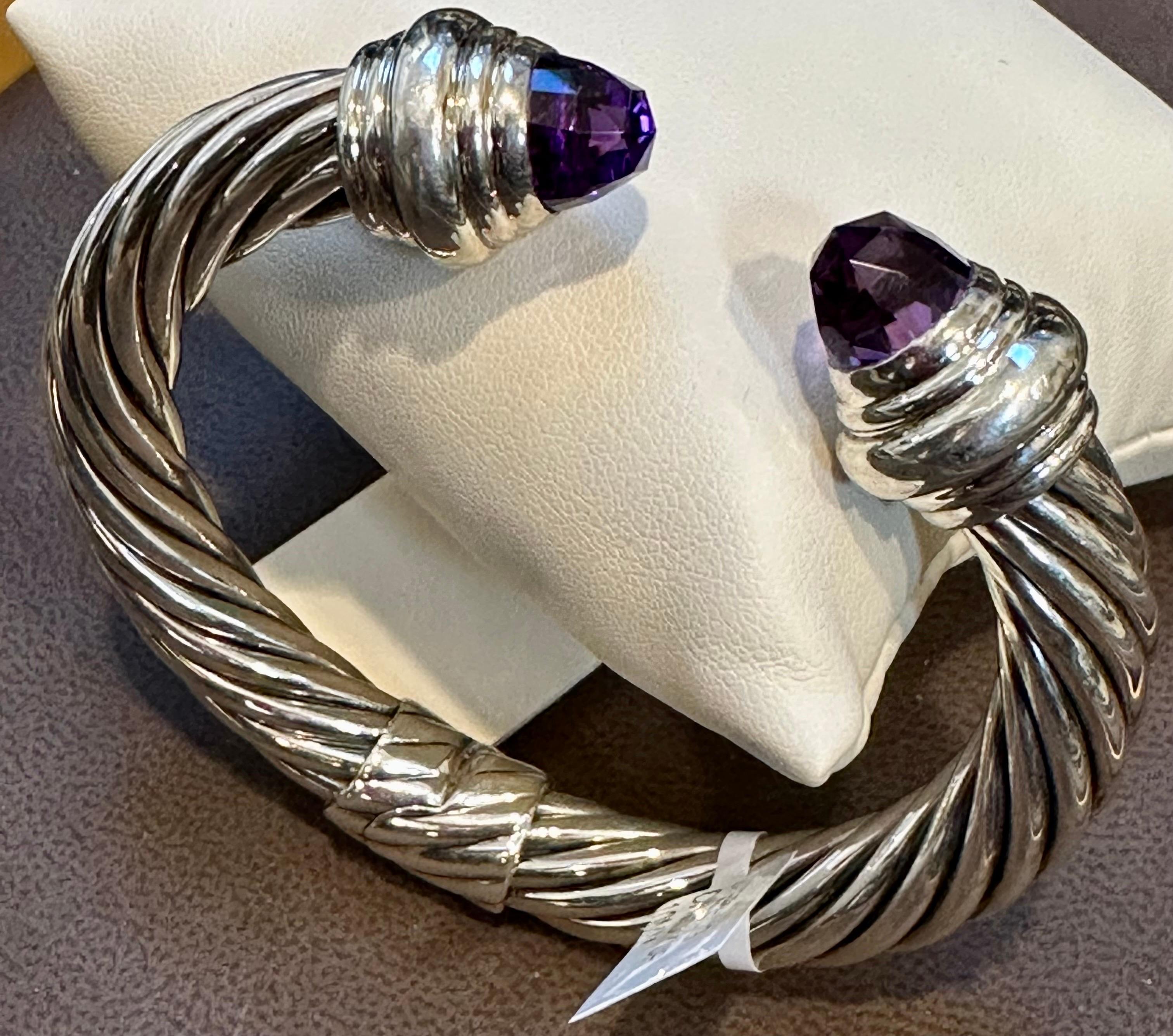Cable Classics Bracelet in Sterling Silver with Amethyst Hinged Bangle In Excellent Condition In New York, NY