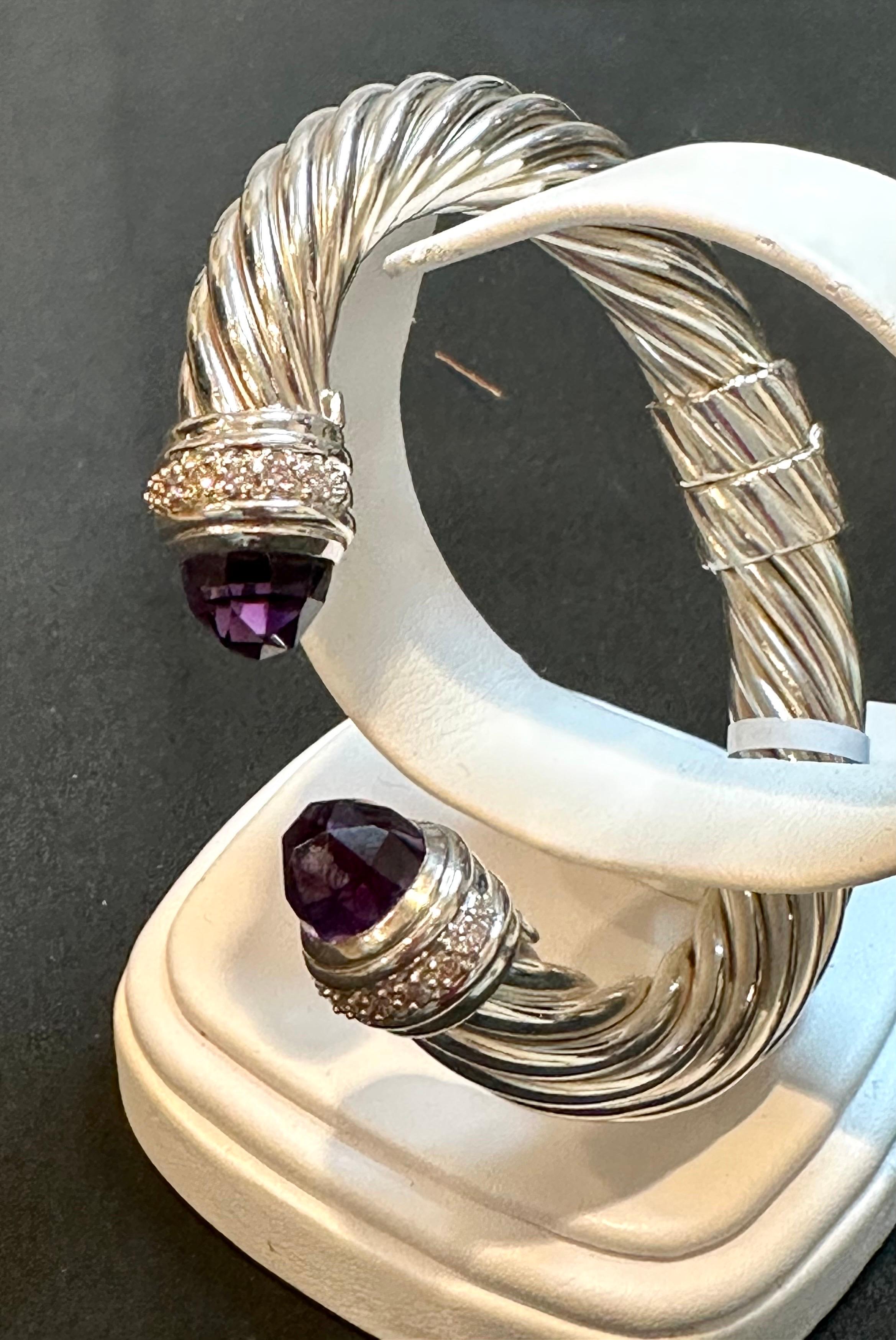 Cable Classics Armband aus Sterlingsilber mit Amethyst und Pavé-Diamanten (Cabochon)