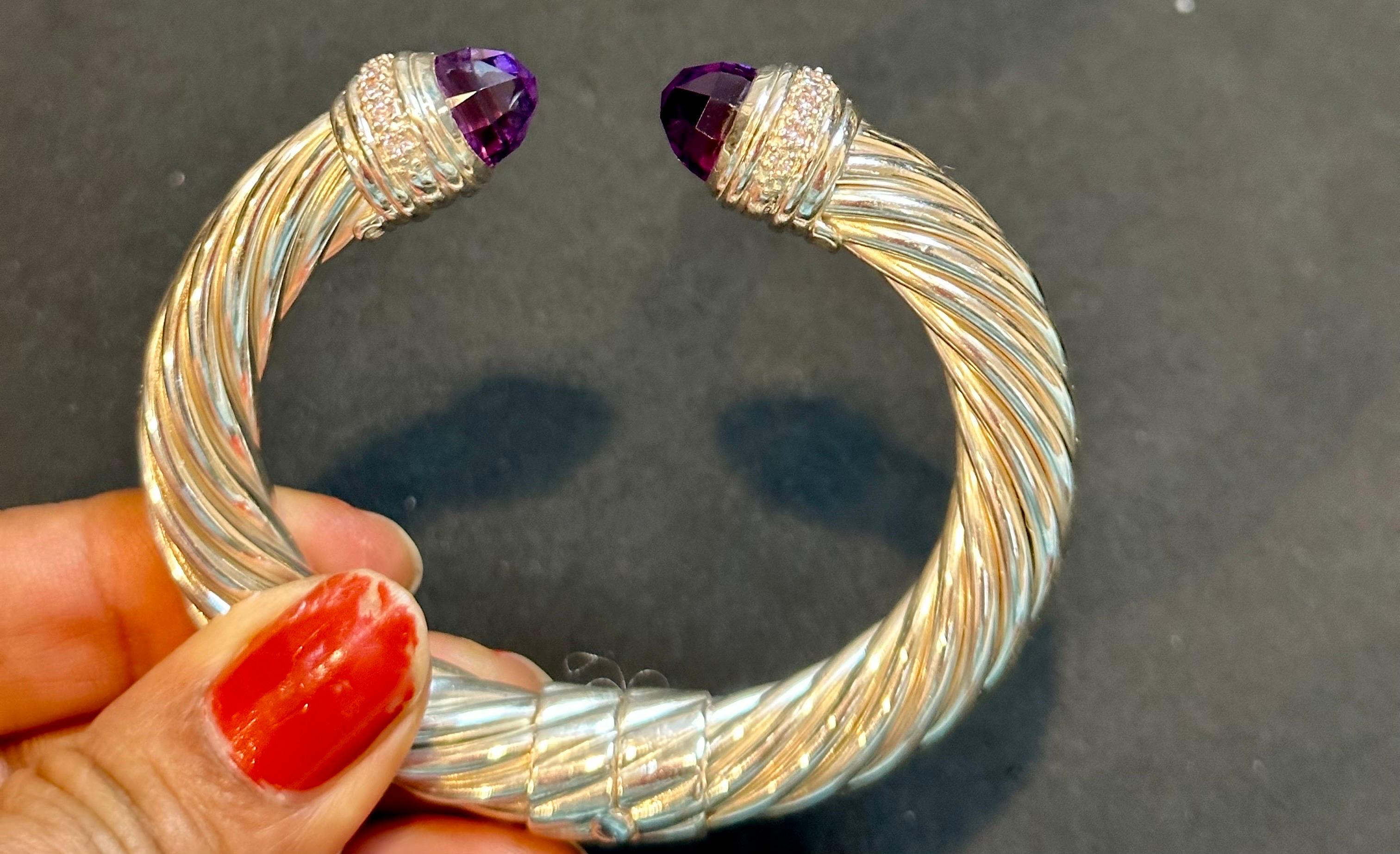 Cable Classics Armband aus Sterlingsilber mit Amethyst und Pavé-Diamanten im Zustand „Hervorragend“ in New York, NY