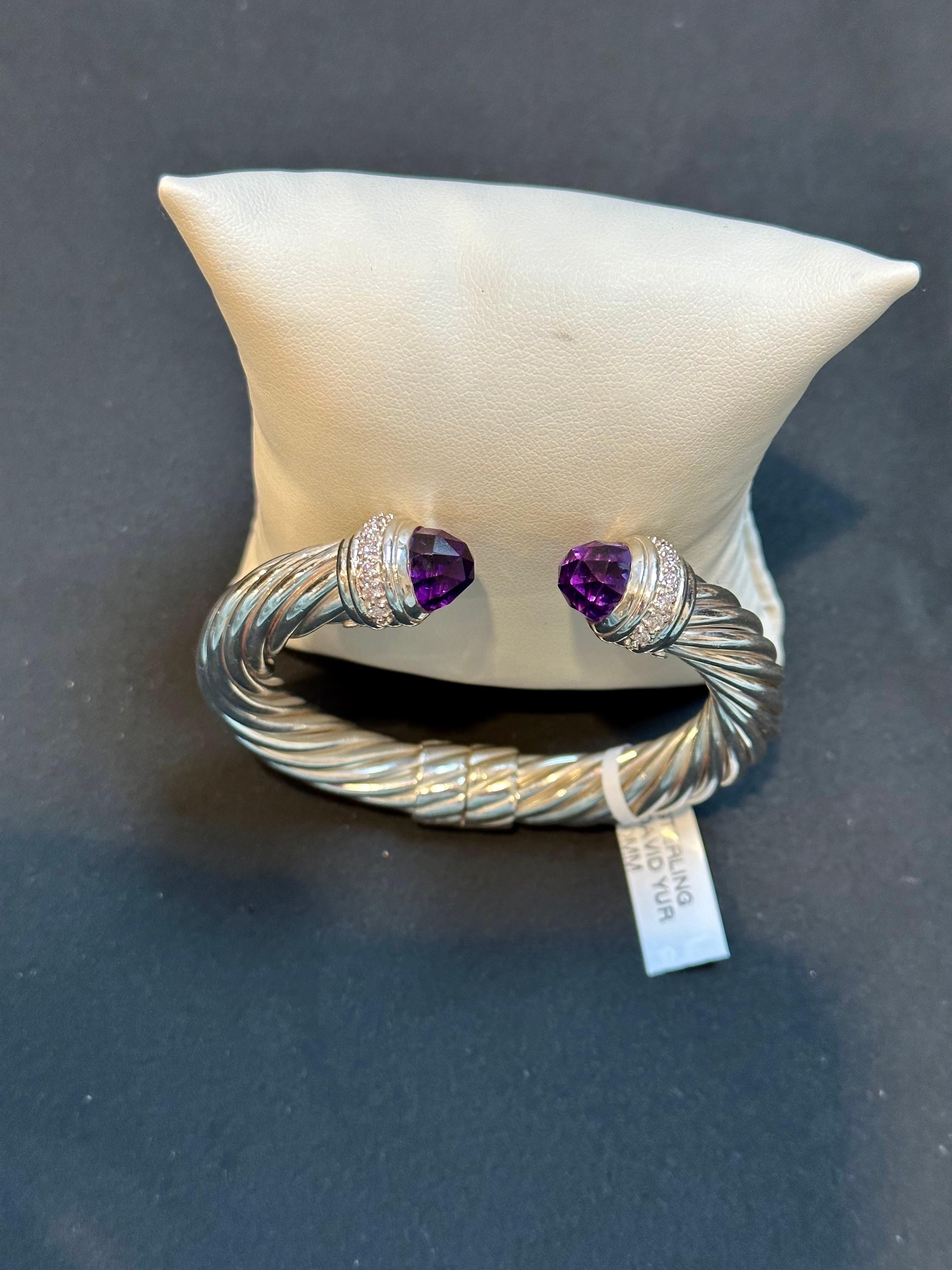 Cable Classics Bracelet in Sterling Silver with Amethyst and Pavé Diamonds 2