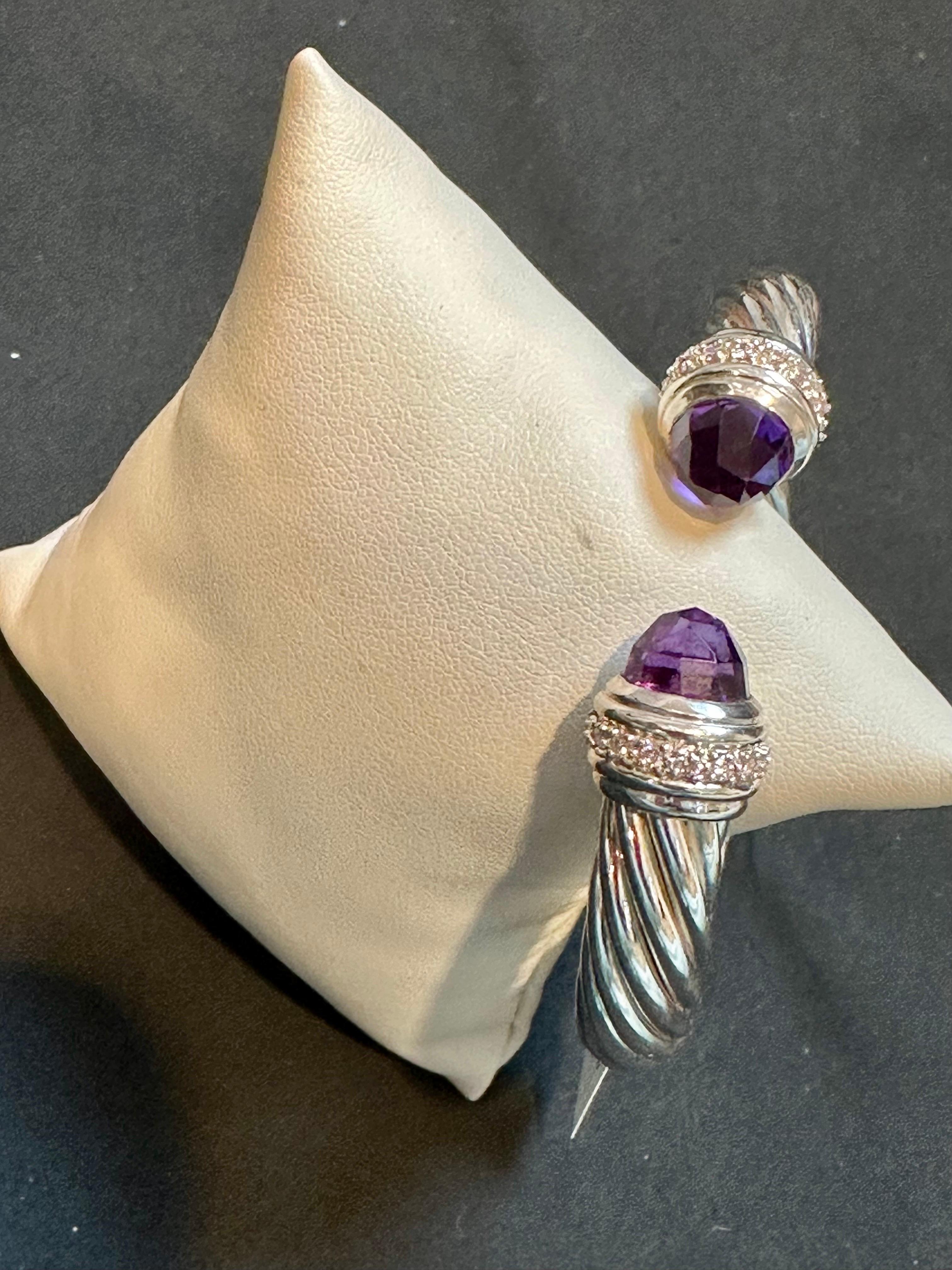 Cable Classics Bracelet in Sterling Silver with Amethyst and Pavé Diamonds 3
