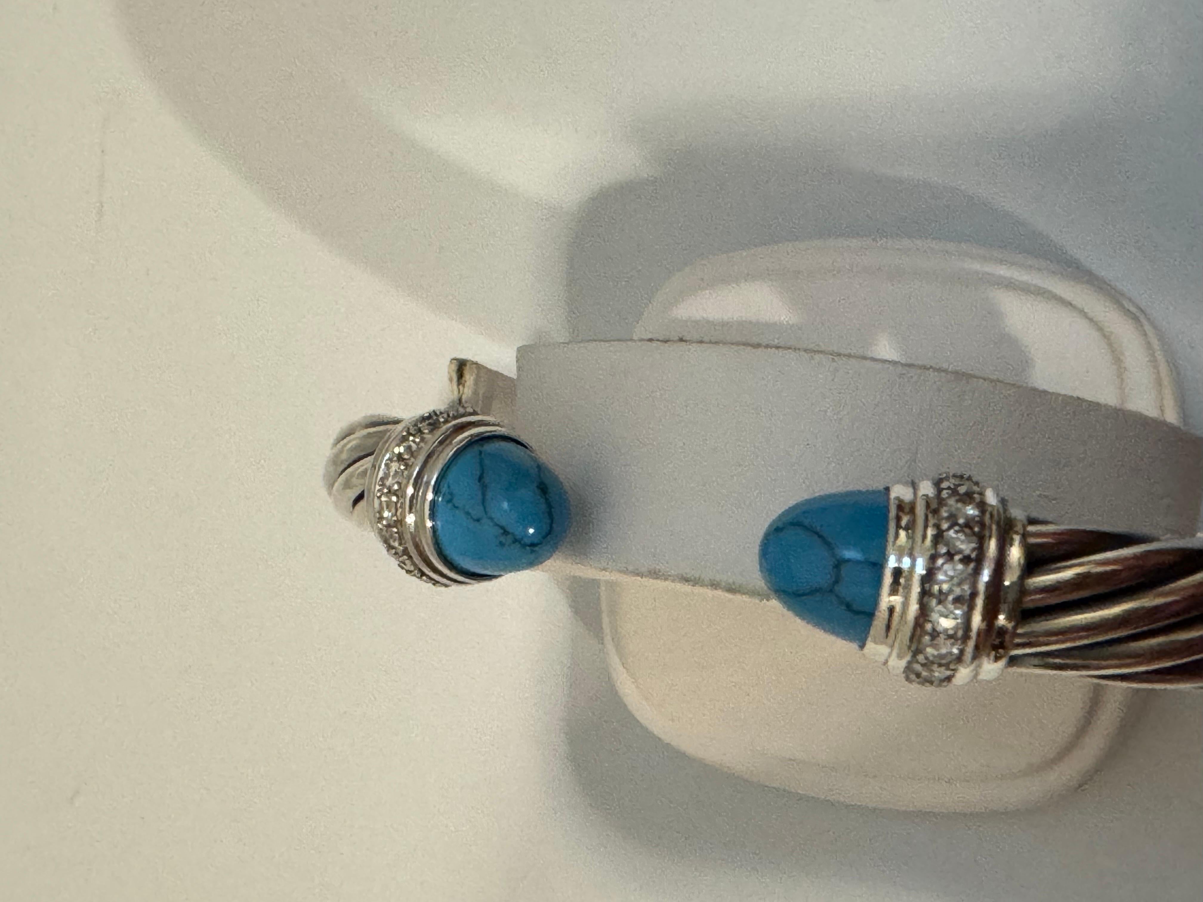 Cable Classics Bracelet in Sterling Silver with Turquoise and Pavé Diamonds 10MM 7