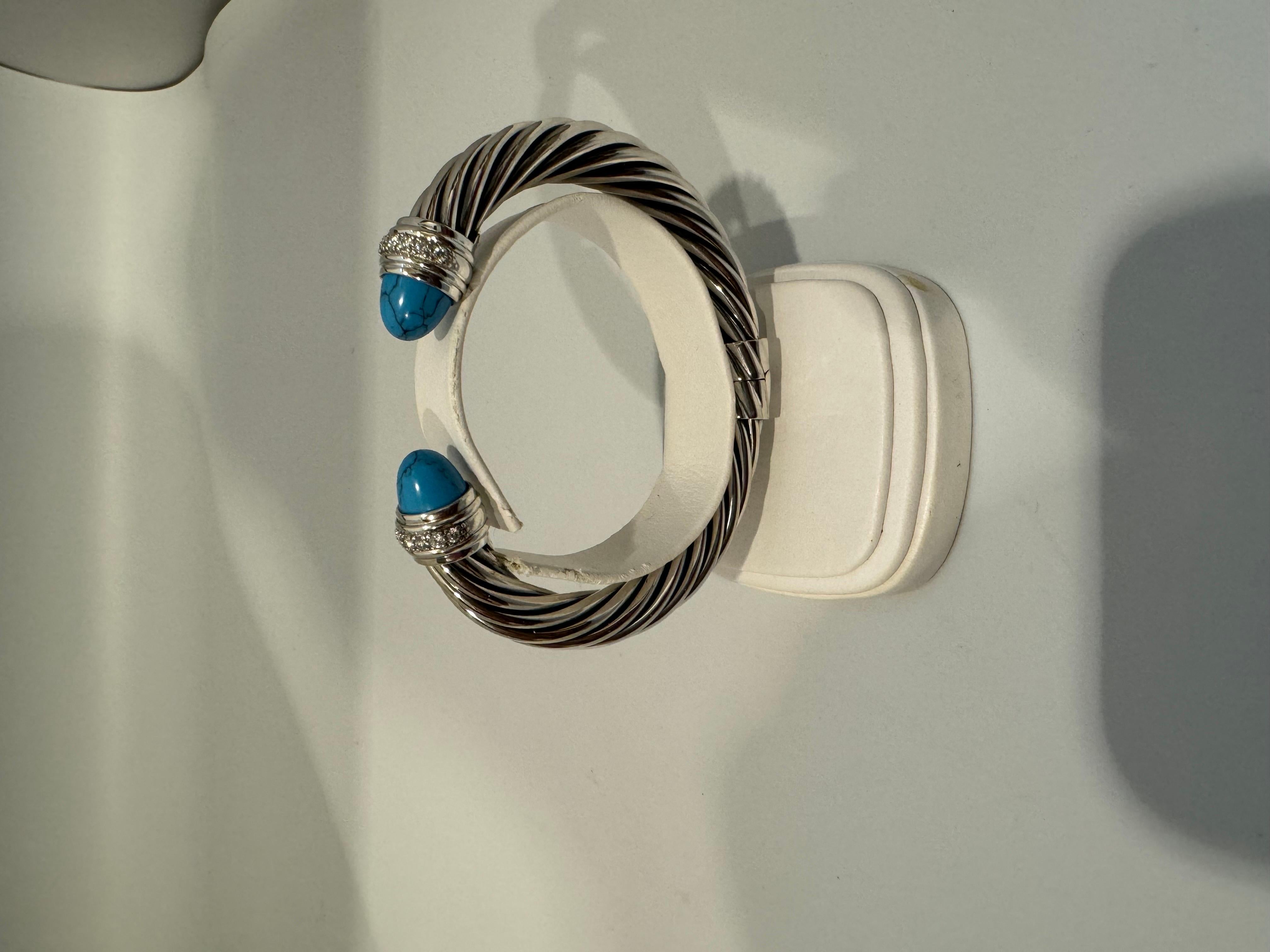 Cable Classics Bracelet in Sterling Silver with Turquoise and Pavé Diamonds 10MM 8