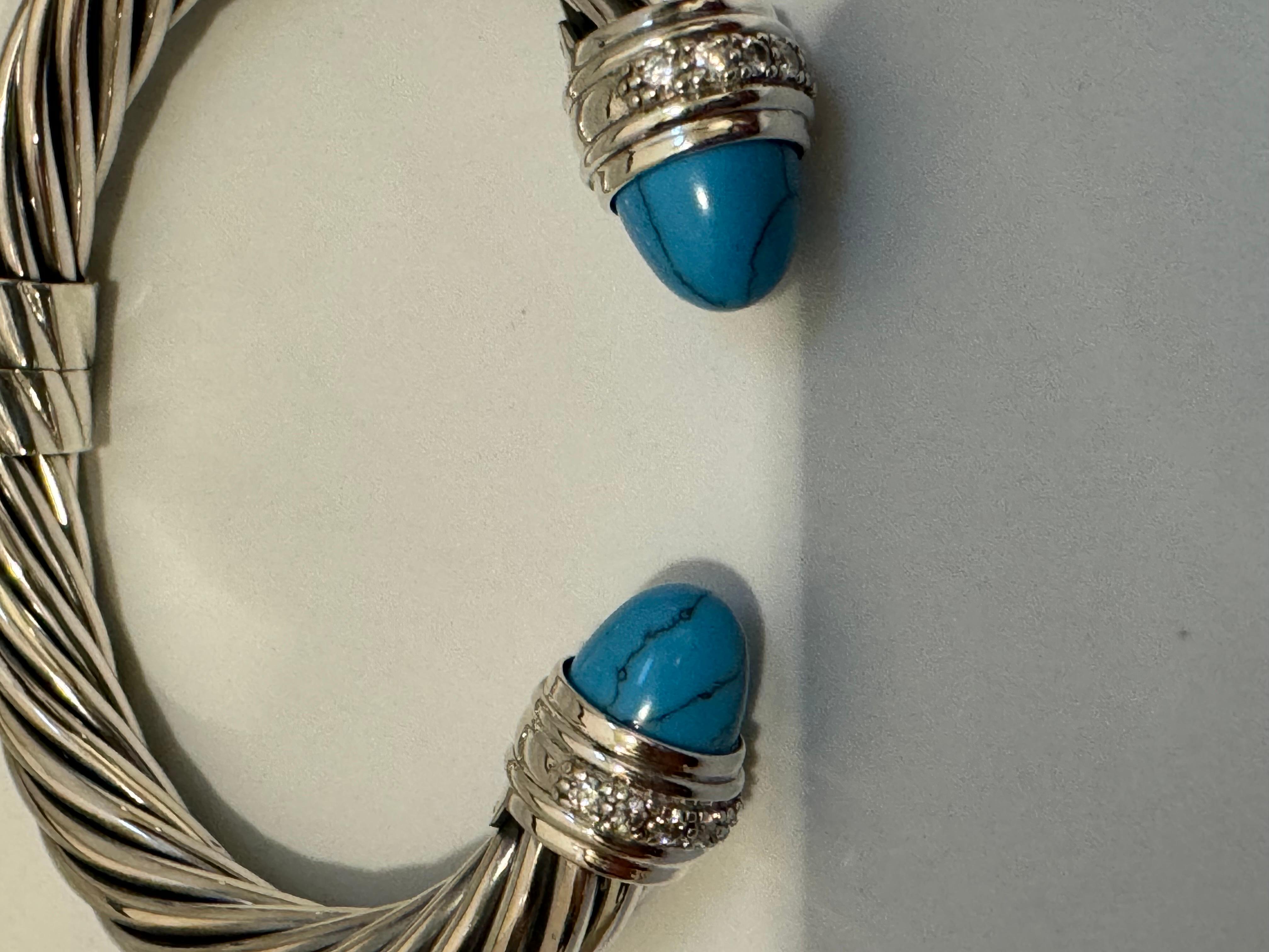 Cable Classics Bracelet in Sterling Silver with Turquoise and Pavé Diamonds 10MM 1