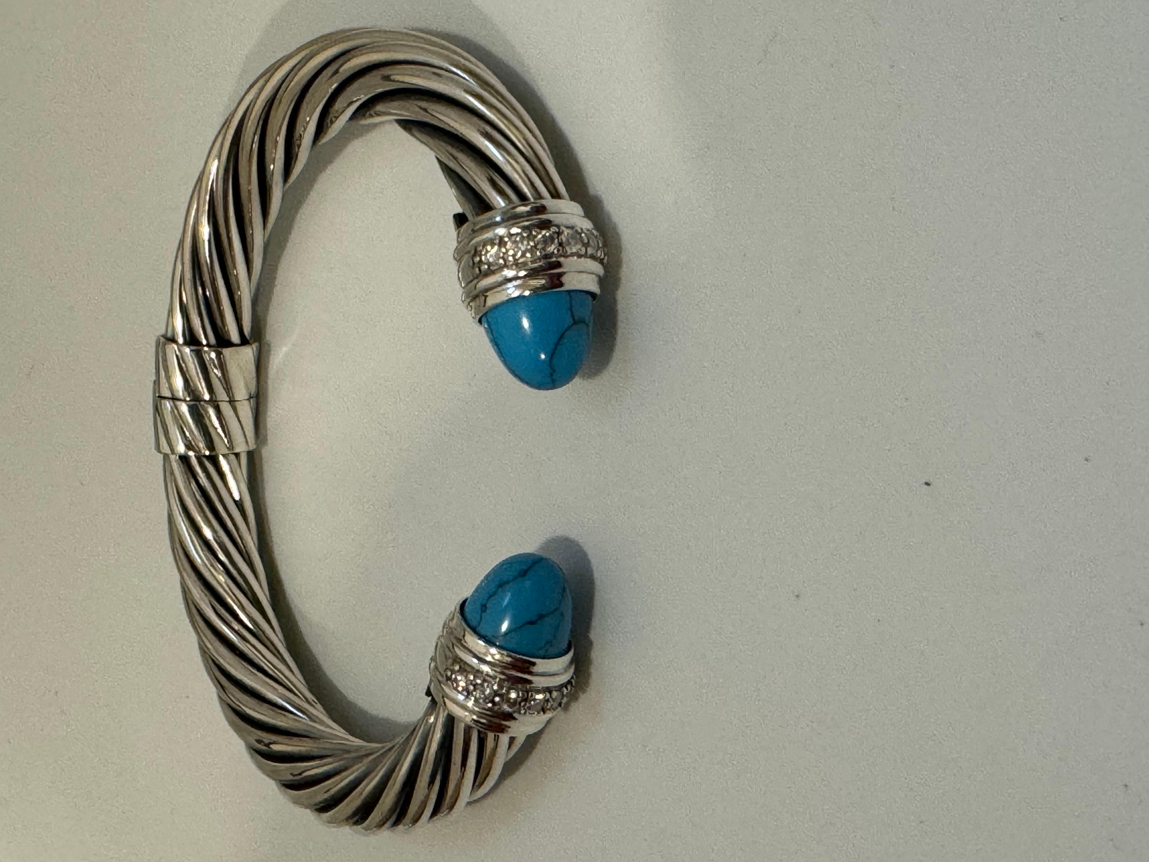 Cable Classics Bracelet in Sterling Silver with Turquoise and Pavé Diamonds 10MM 3