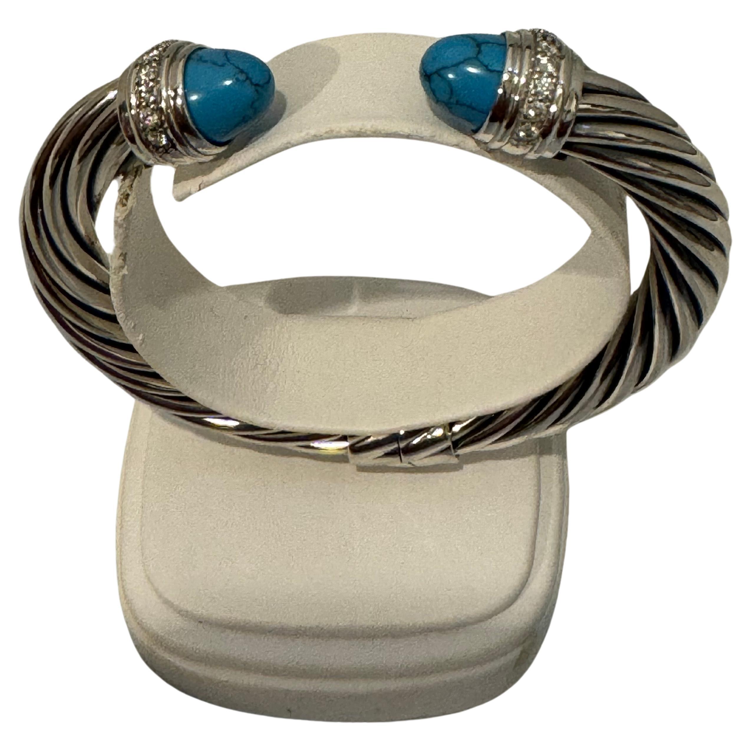 Cable Classics Bracelet in Sterling Silver with Turquoise and Pavé Diamonds 10MM