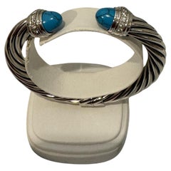 Cable Classics Bracelet in Sterling Silver with Turquoise and Pavé Diamonds 10MM