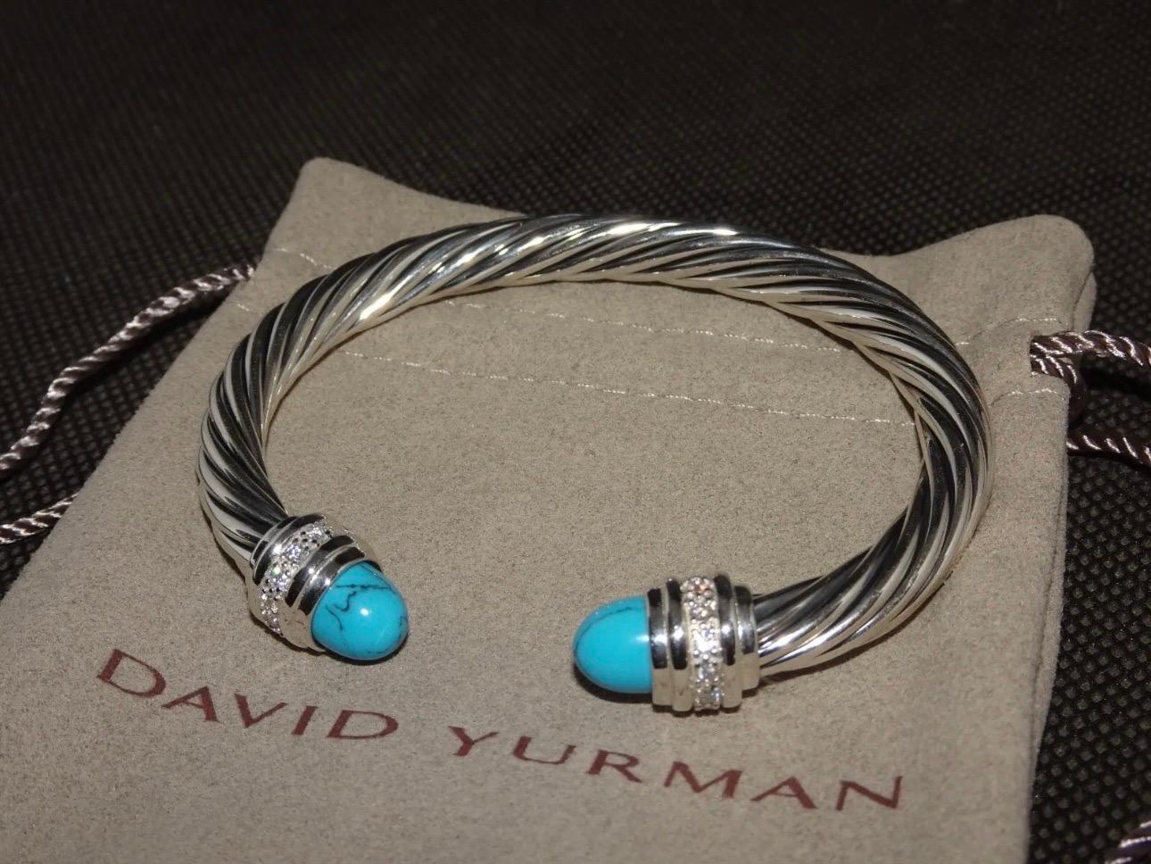 Cable Classics Bracelet in Sterling Silver with Turquoise and Pavé Diamonds 6