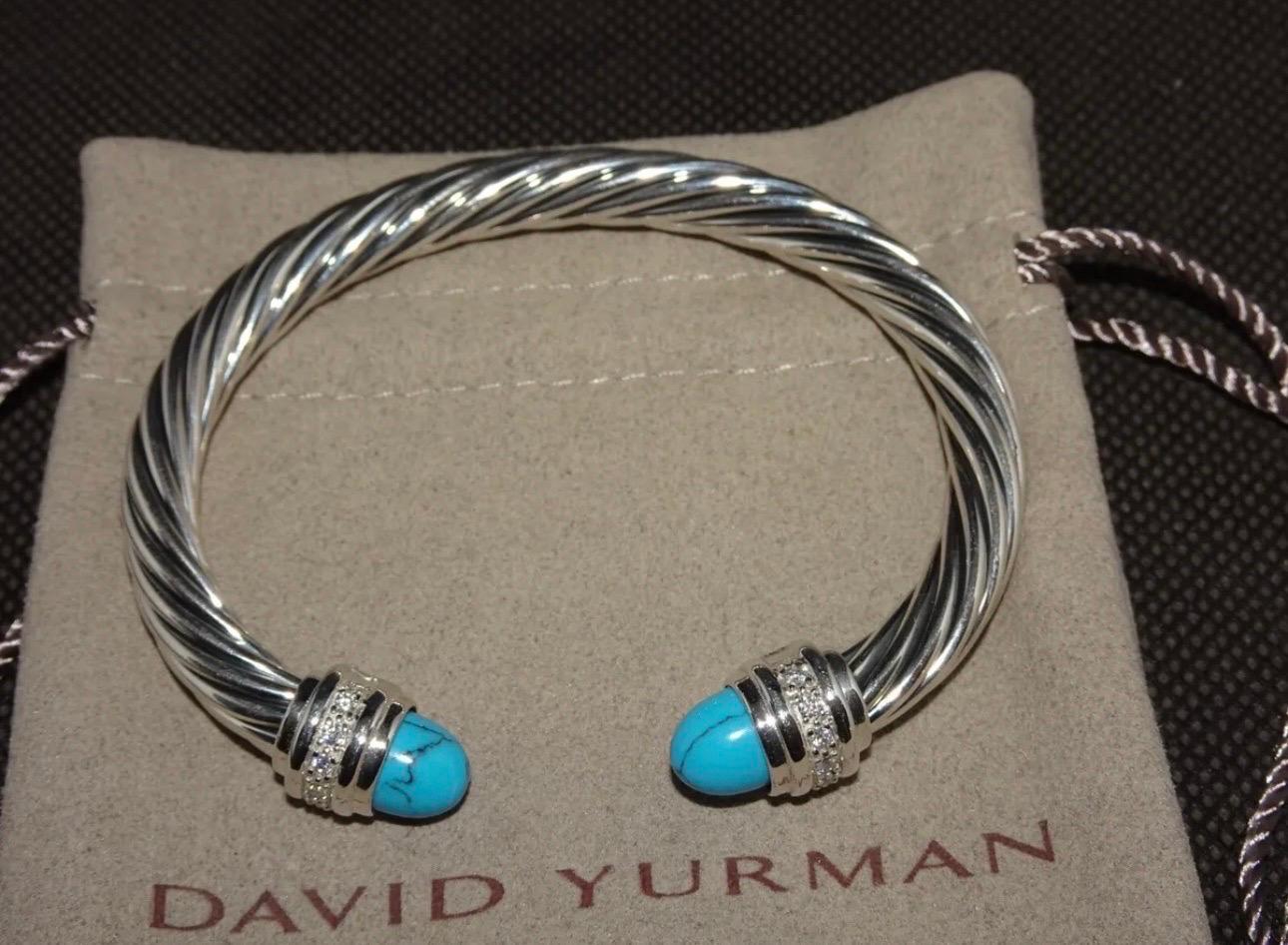 Cable Classics Bracelet in Sterling Silver with Turquoise and Pavé Diamonds 7