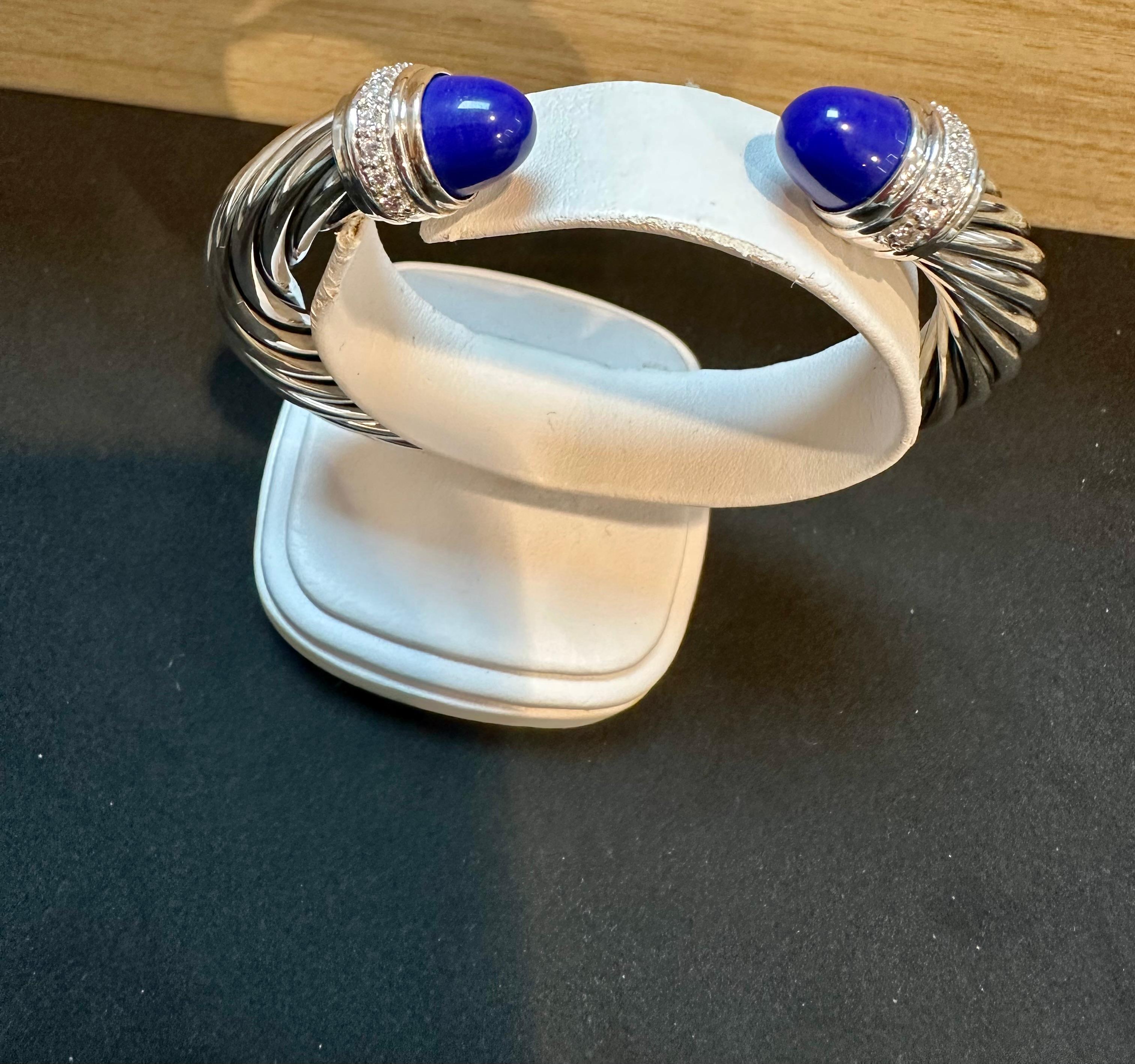 DY Cable Classics Scharnier-Armband Sterling Silber mit Lapis & Pavé-Diamanten 10 MM (Cabochon)
