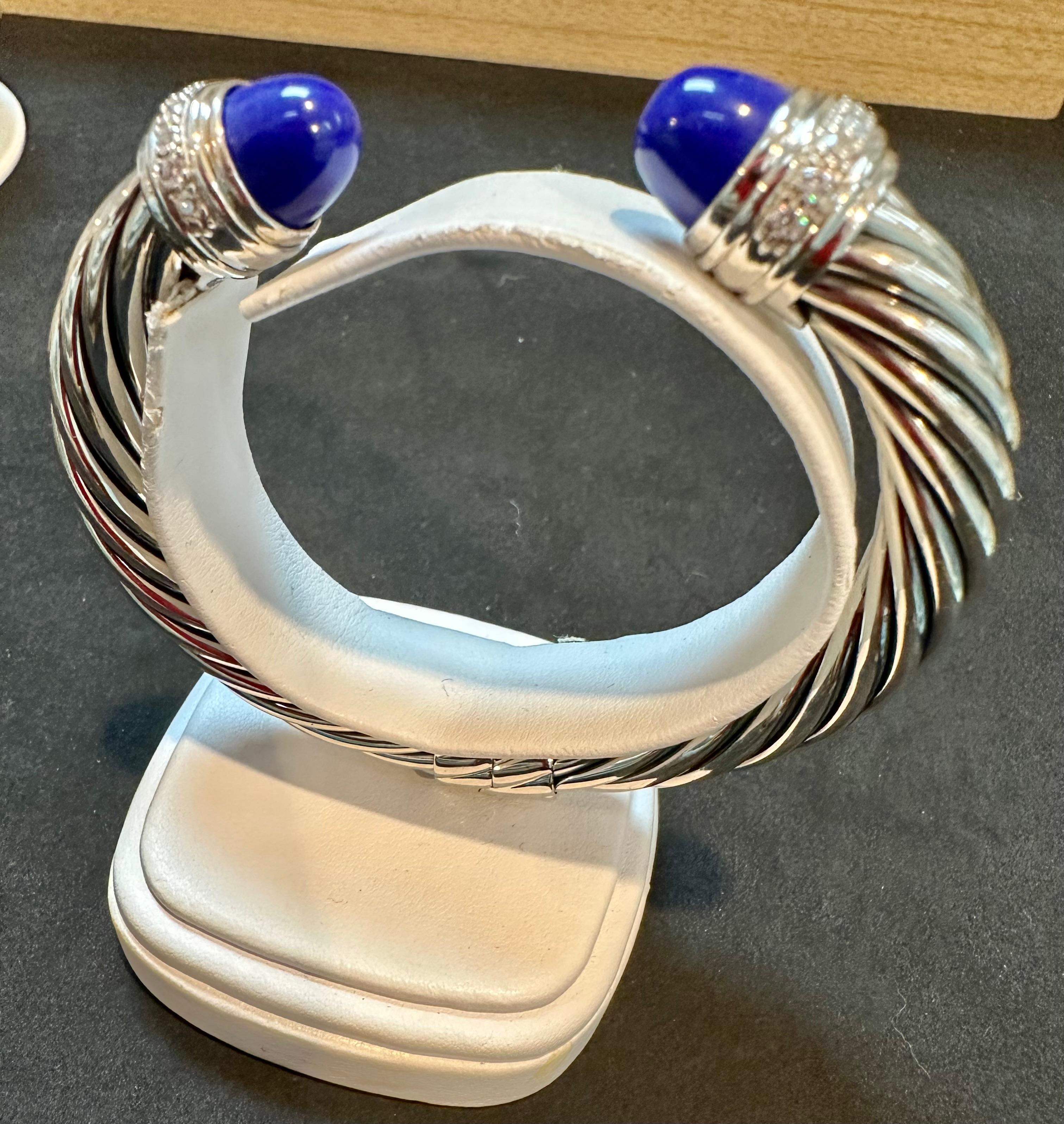 DY Cable Classics Scharnier-Armband Sterling Silber mit Lapis & Pavé-Diamanten 10 MM im Zustand „Hervorragend“ in New York, NY
