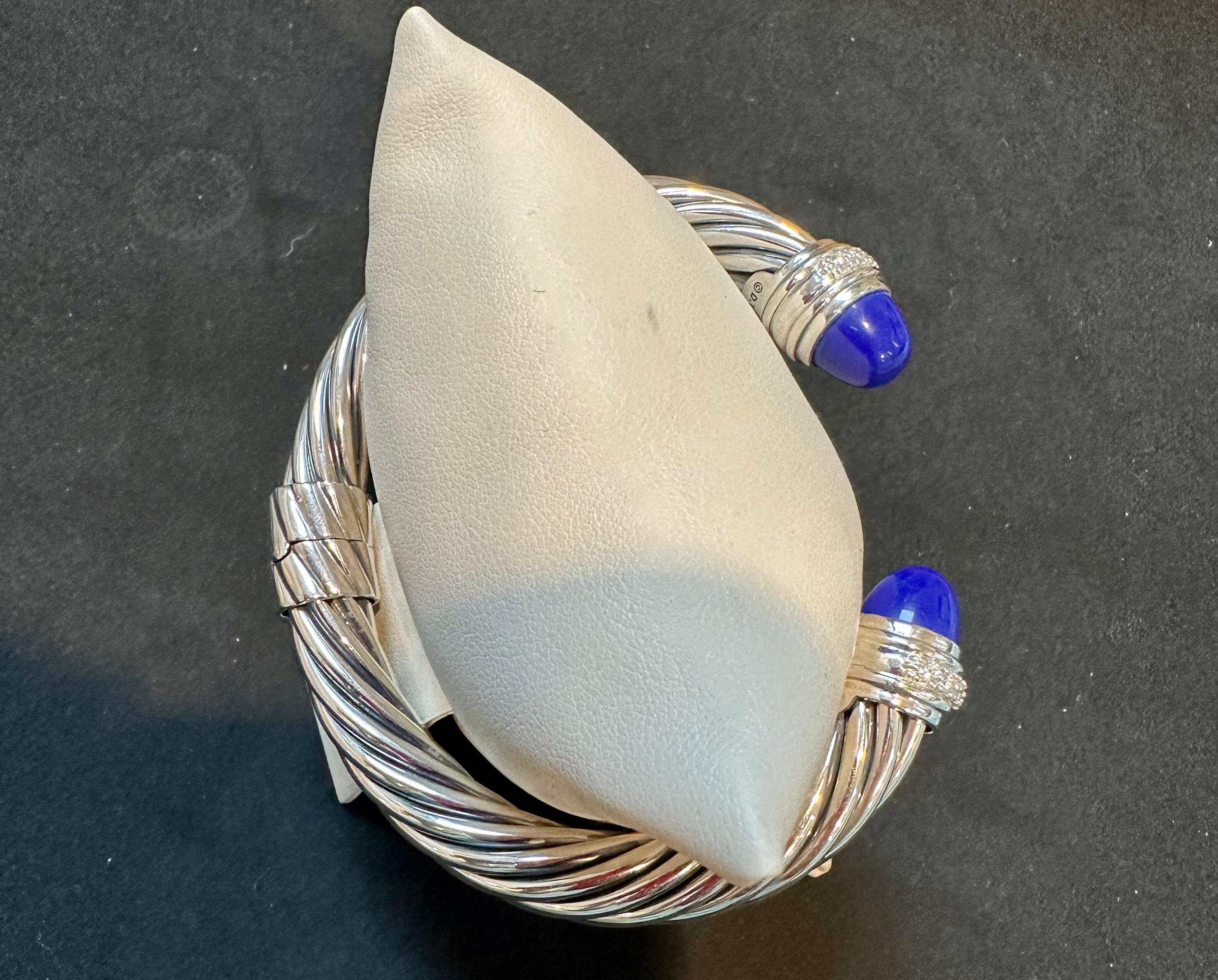 DY Cable Classics Scharnier-Armband Sterling Silber mit Lapis & Pavé-Diamanten 10 MM Damen