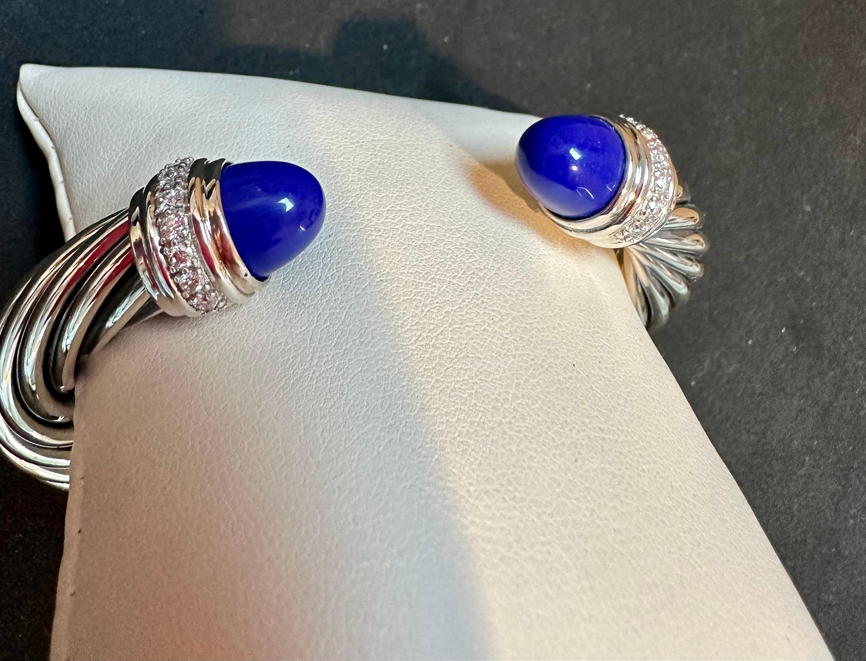 DY Cable Classics Scharnier-Armband Sterling Silber mit Lapis & Pavé-Diamanten 10 MM 1