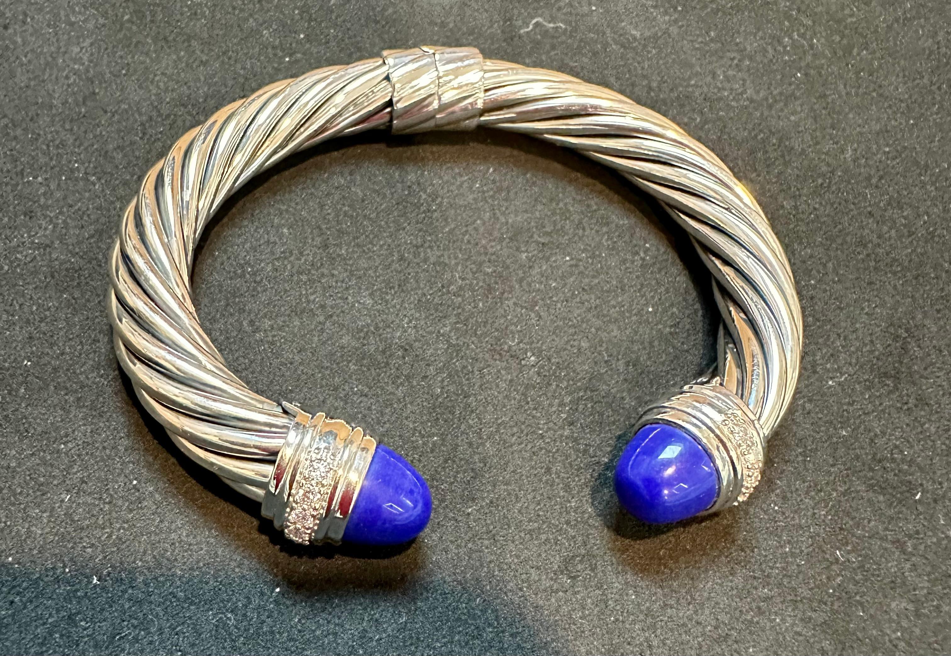 DY Cable Classics Scharnier-Armband Sterling Silber mit Lapis & Pavé-Diamanten 10 MM 2