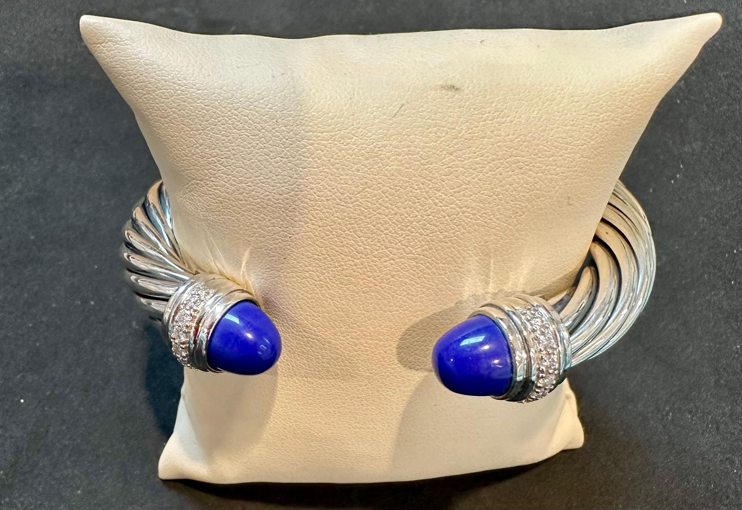 DY Cable Classics Scharnier-Armband Sterling Silber mit Lapis & Pavé-Diamanten 10 MM 3