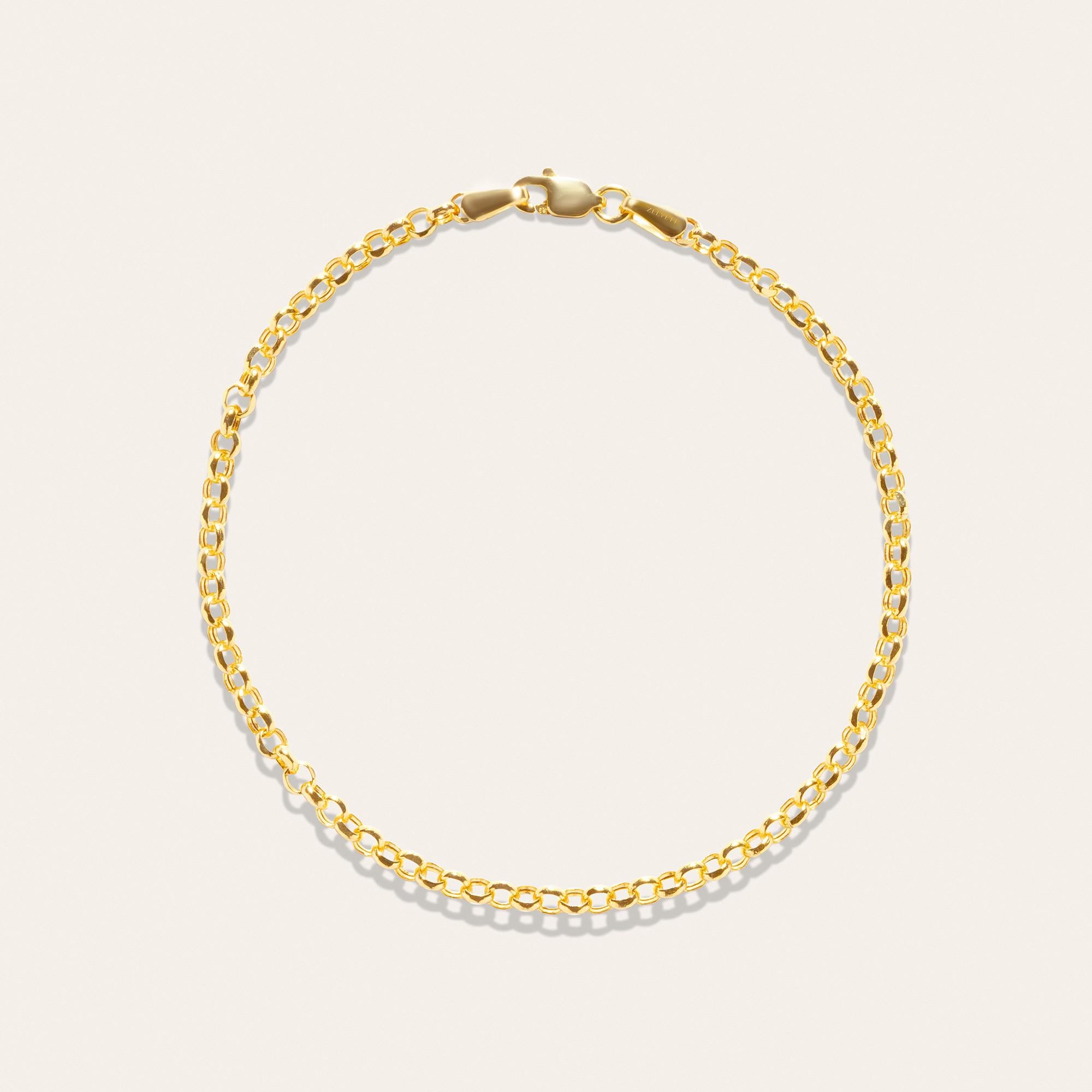 Modern Cable Dainty Link Chain Bracelet Solid Gold Minimalist Handmade 14 Karat For Sale