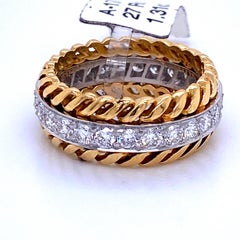 Cable Diamond Wedding Band 18 Karat Yellow Gold and Platinum 1.31 Carat