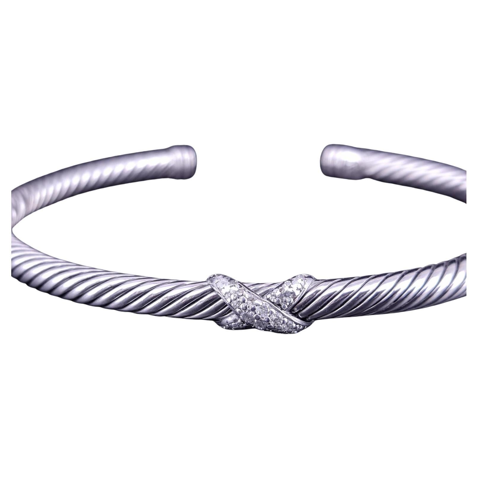Bracelet Cable Flex X Station en argent sterling avec diamants, 4mm