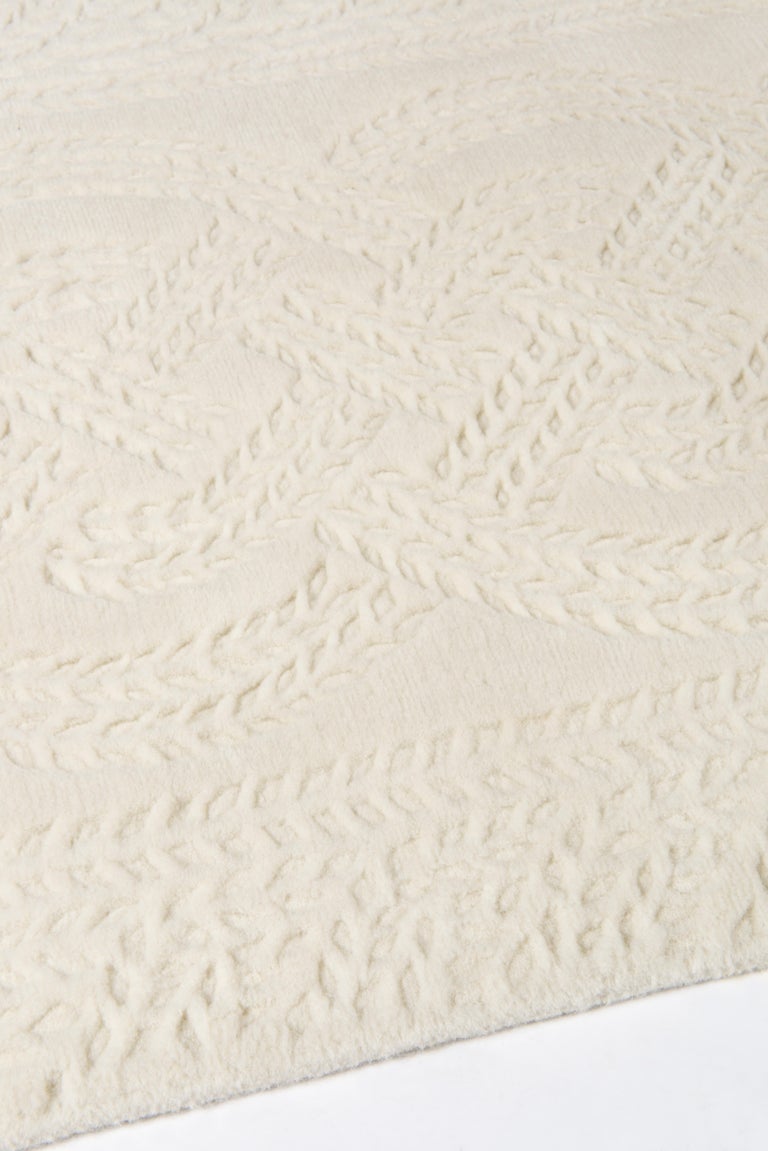 Cable Knit White HandKnotted 10x8 Rug in Wool by Thom Browne For Sale