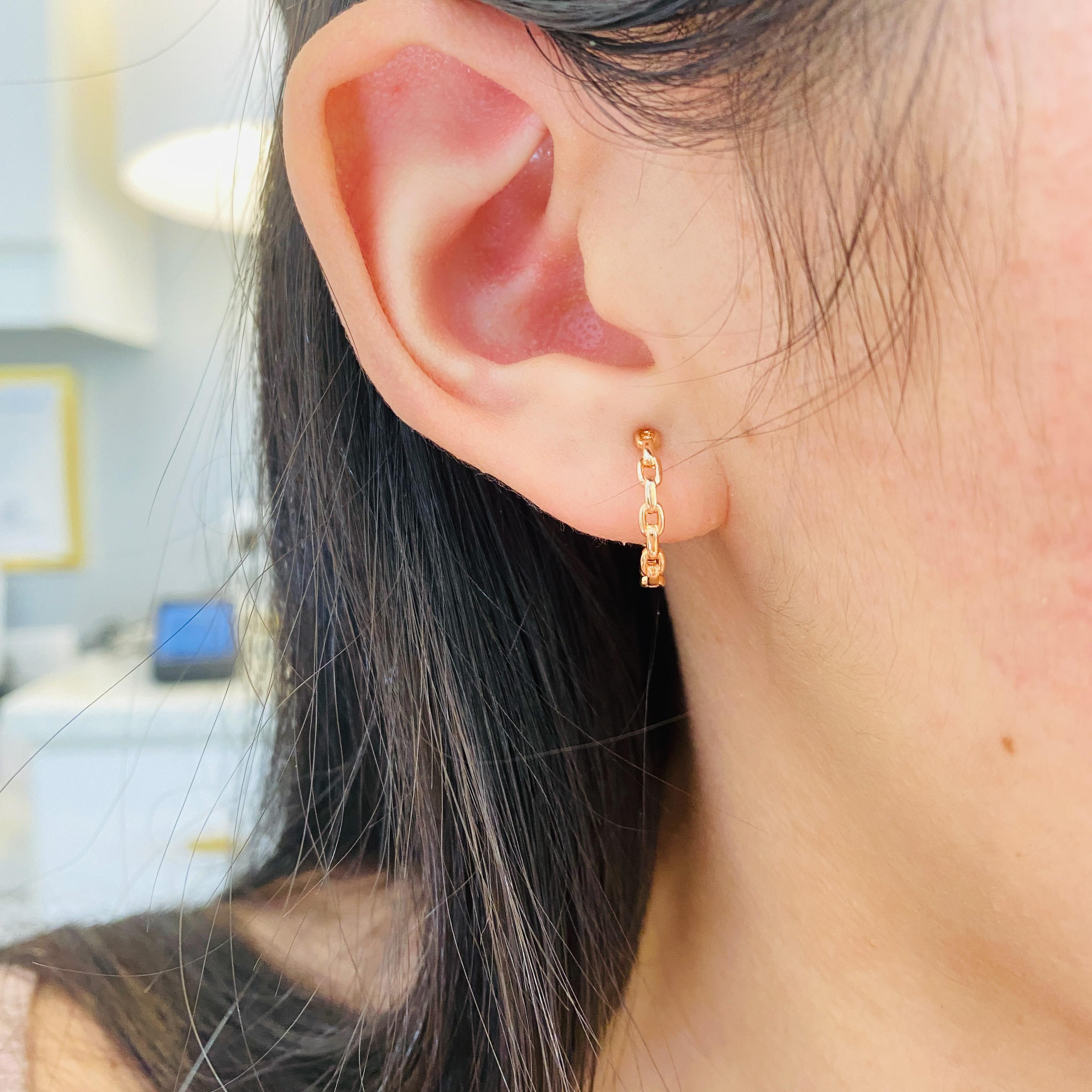 These rose gold hoop earrings are fabulous! The link design is just like a gorgeous cable link necklace formed into a loop to accent any look or earring stack you choose. The classic hoop design with the modern open chain look makes a great