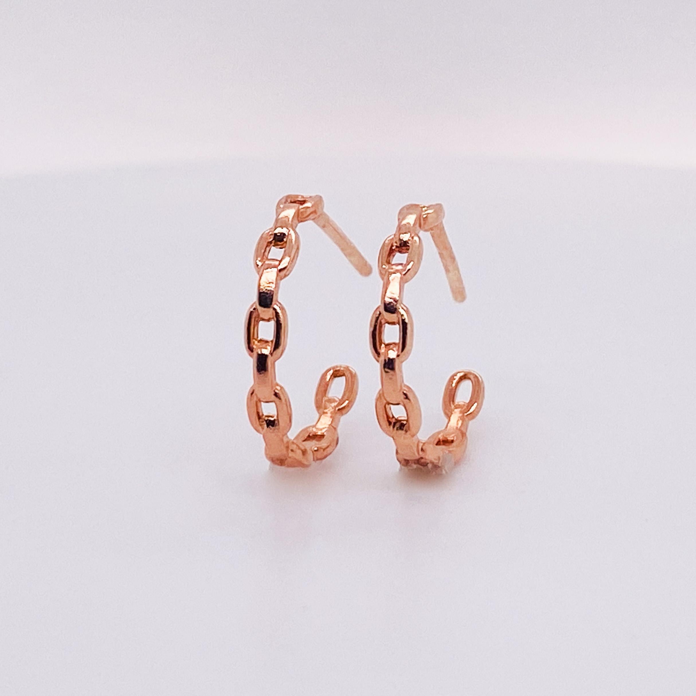 Contemporary Cable Link Hoop Earrings Sleek 15 mm Diameter by 2.3 mm in 14K Rose Gold LV  For Sale