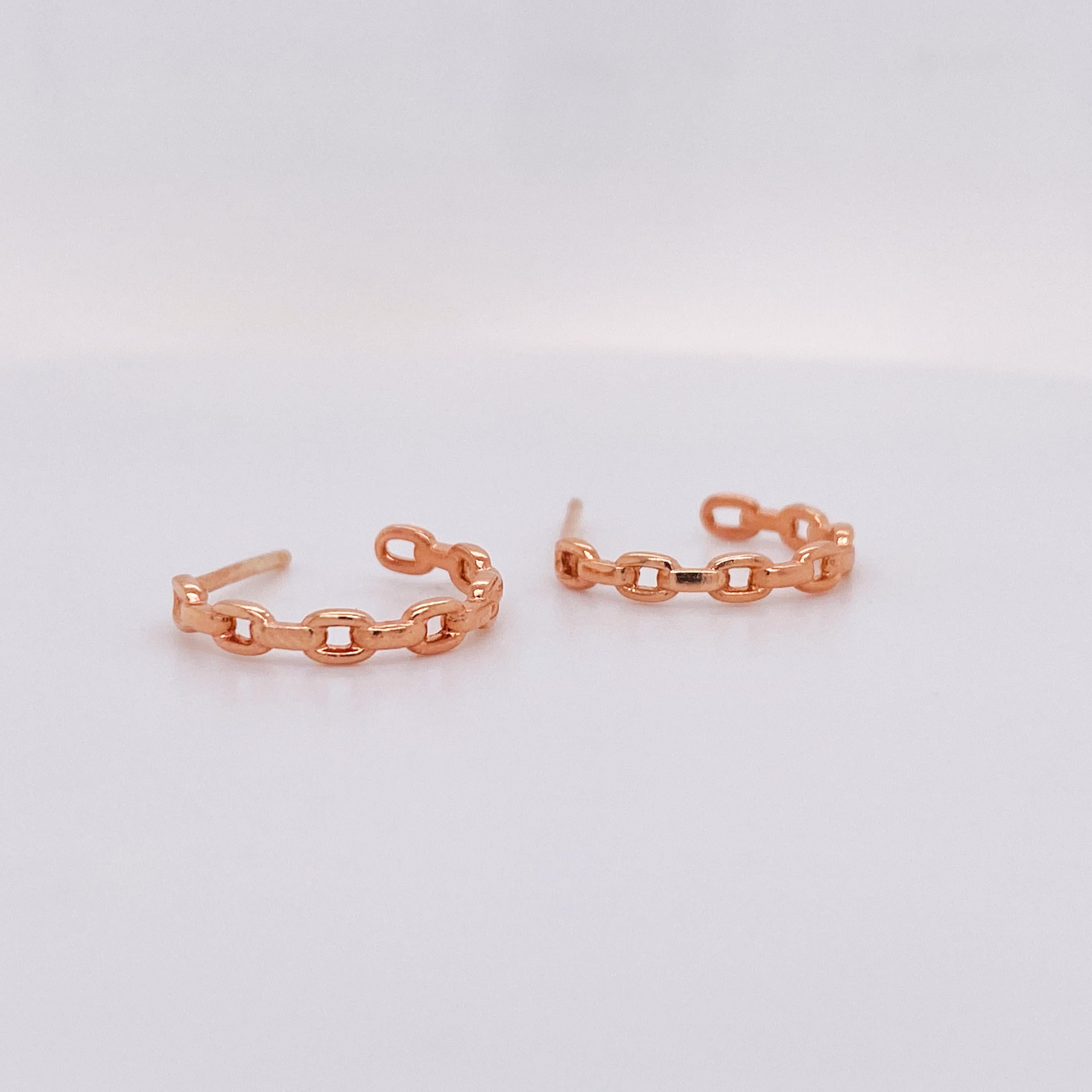 Cable Link Hoop Earrings Sleek 15 mm Diameter by 2.3 mm in 14K Rose Gold LV  In New Condition For Sale In Austin, TX