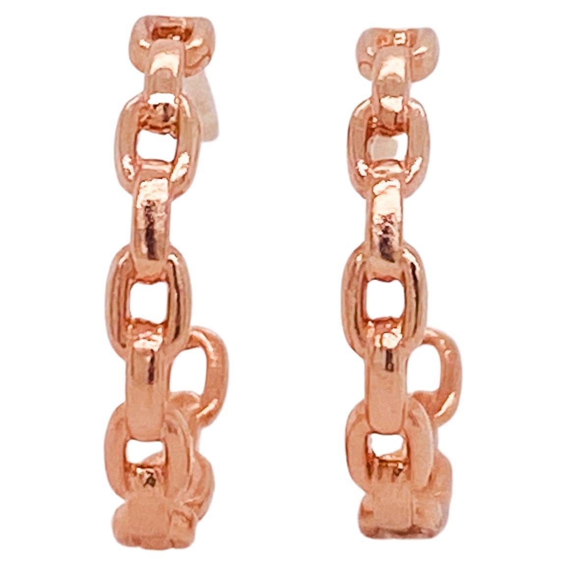 Cable Link Hoop Earrings Sleek 15 mm Diameter by 2.3 mm in 14K Rose Gold LV  For Sale