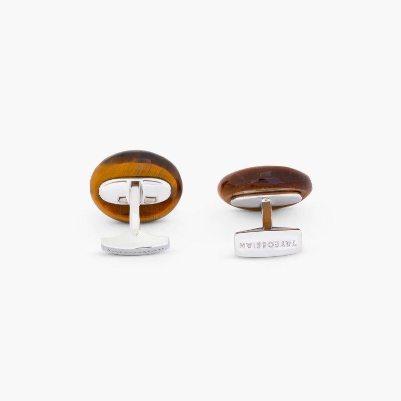 Cable Marine Link Silver Cufflinks with Brown Tiger Eye In New Condition For Sale In Fulham business exchange, London