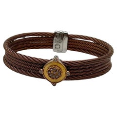 Cable Multi Row with 18K White Gold Brown Diamonds Filigree Statement Bracelet