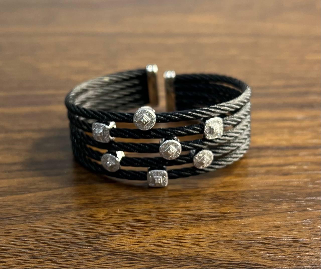 da uomo o donna Bracciale a più file con filigrana e diamanti bianchi in oro bianco 18 carati in vendita
